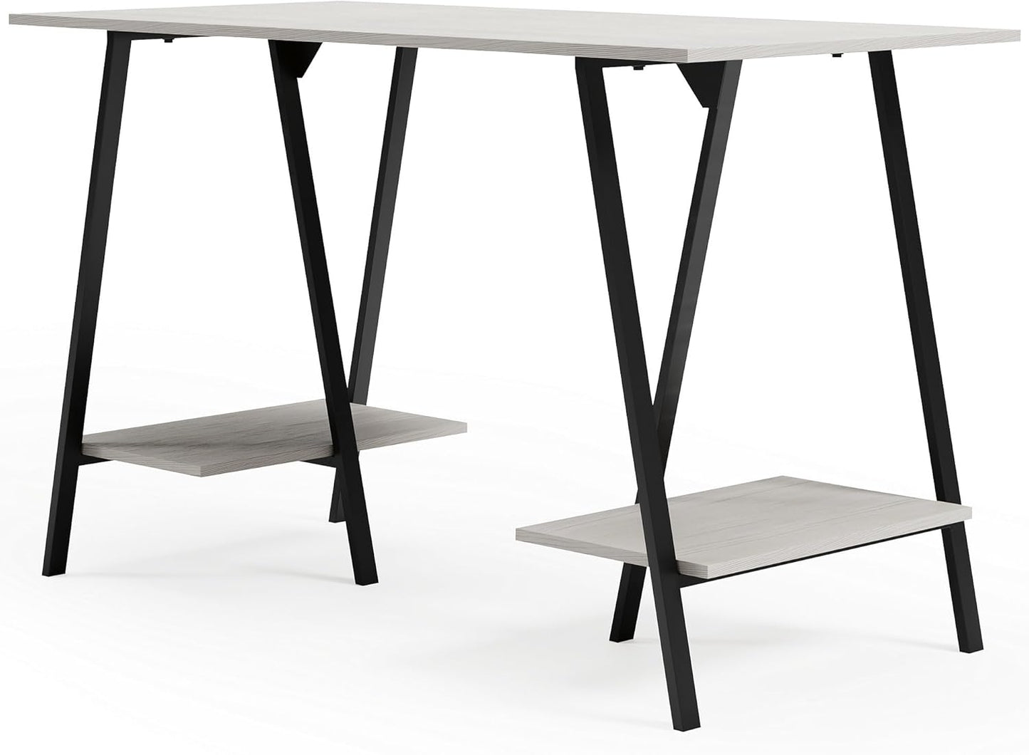 Signature Design by Ashley Bayflynn Modern Home Office Desk or Drafting Table with Sawhorse Legs, White & Black