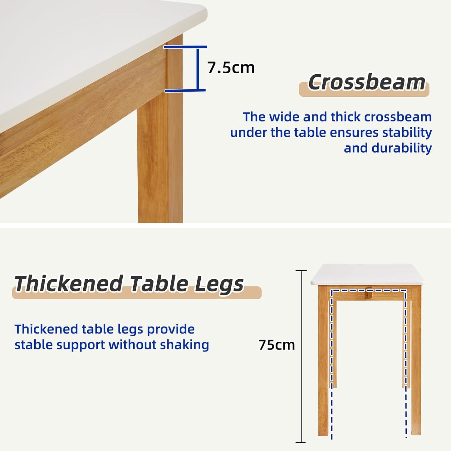 Small Computer Desk Table, Wood Writing Desk with Drawers and Hooks, 39x22x30inch Work Study Table, Wooden Dining Table White + Natural Wood Legs YD-WD02WN