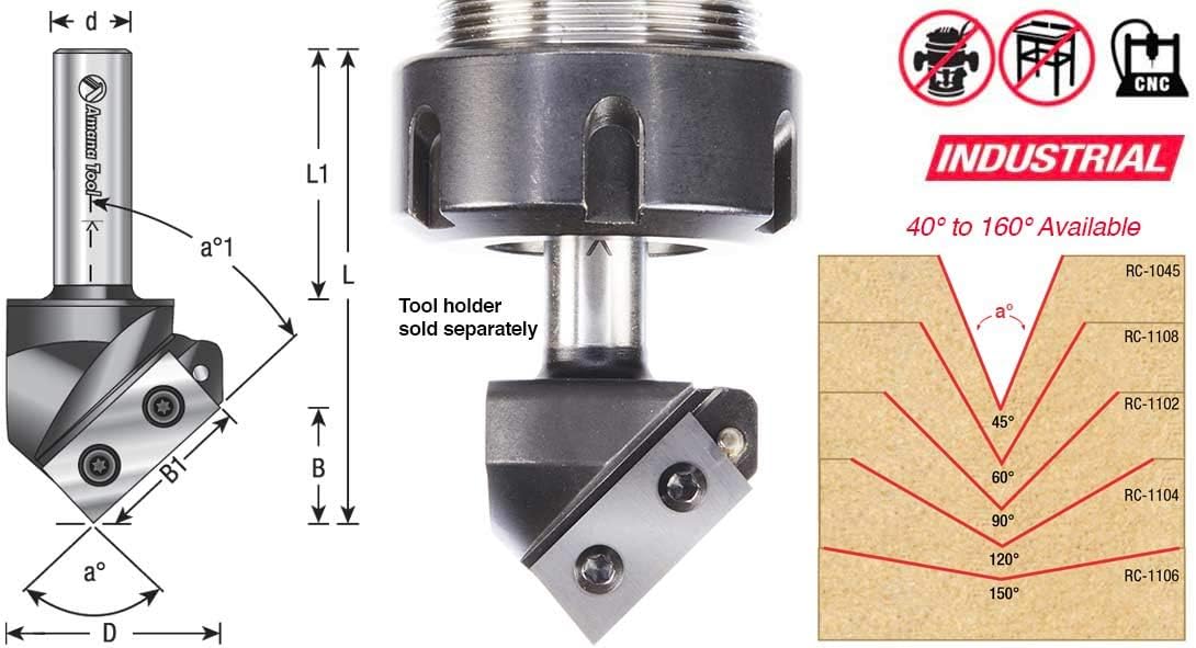 Amana Tool RC-1028 V Groove Router Bit CNC Insert 91 Deg x 1-5/16 x 3/4 Shank, Miter Fold Blade, Signmaking and Lettering