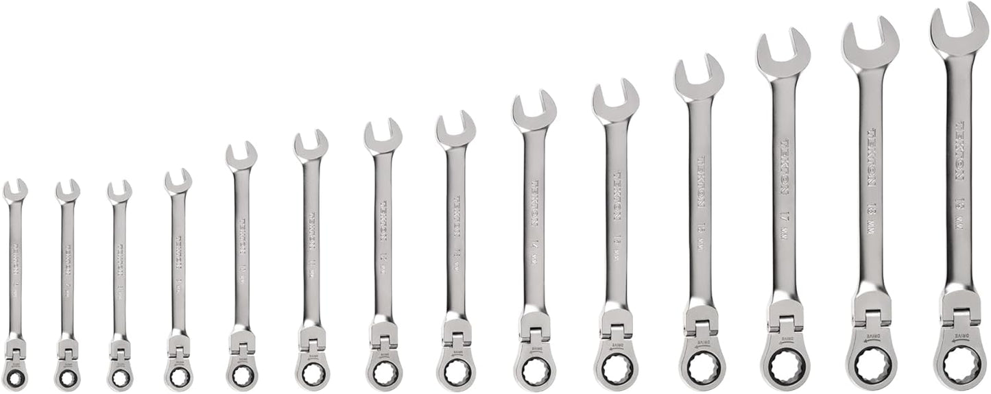 TEKTON Flex Head 12-Point Ratcheting Combination Wrench Set with Modular Organizers, 14-Piece (6-19 mm) | WRC95302