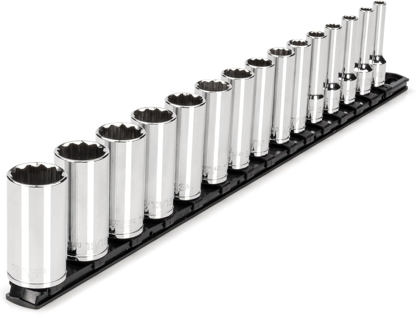 TEKTON 3/8 Inch Drive 12-Point Socket Set with Rails and Tray, 30-Piece (1/4-1 in.) | SHD91210