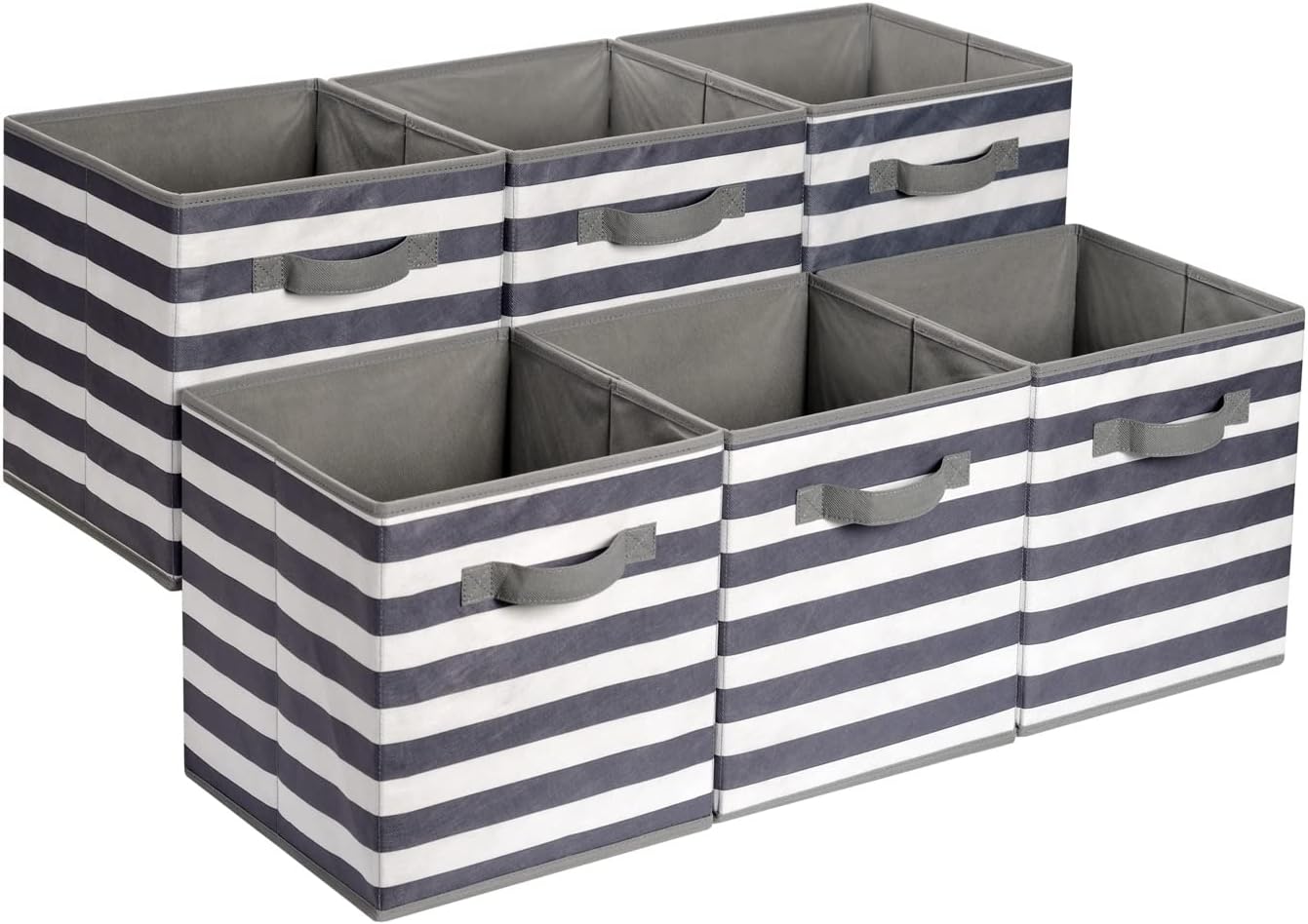 Amazon Basics Collapsible Fabric Storage Cubes Organizer with Handles, Sturdy, Beige, 10.5-x-10.5-x-11-inch, Pack of 6