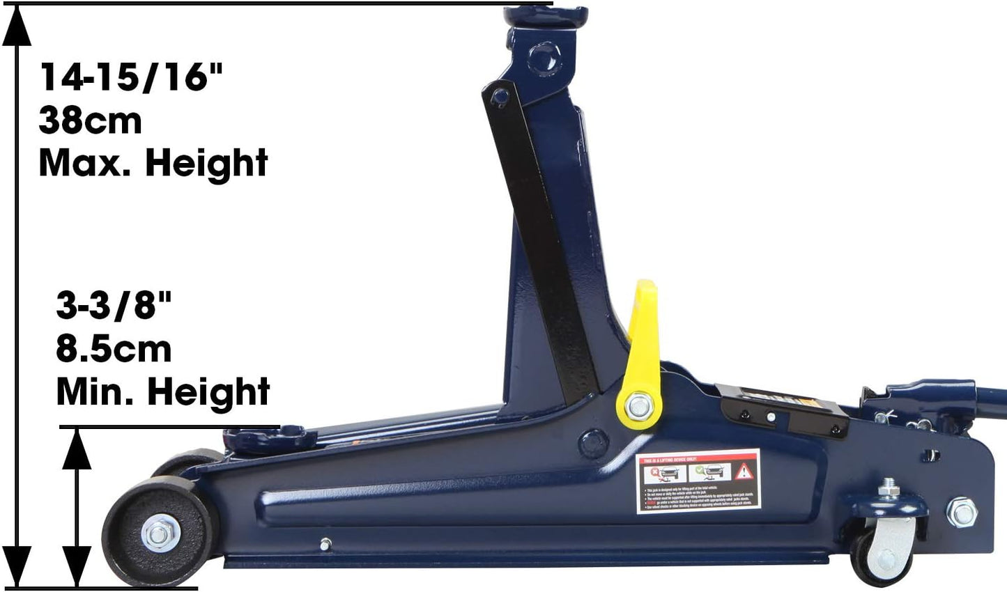 TCE TCET825051 Torin Hydraulic Low Profile Trolley Service/Floor Jack with Single Piston Quick Lift Pump, 2.5 Ton (5,000 lb) Capacity, Blue