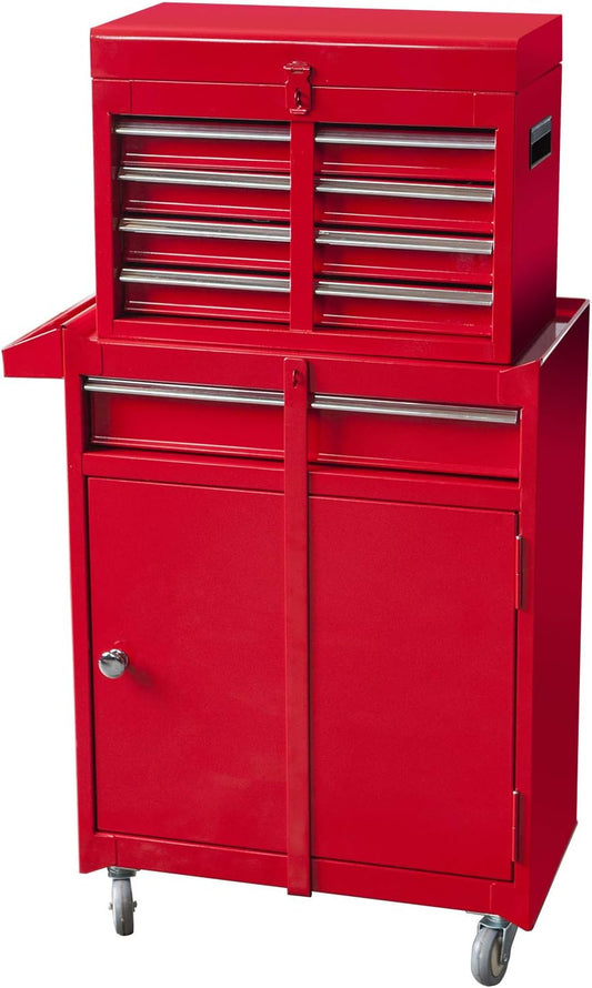 BIG RED ATBT1204R-RED Detachable 4 Drawer Tool Chest with Large Storage Cabinet and Adjustable Shelf, 20.3" l x 11" w x 40.4" h