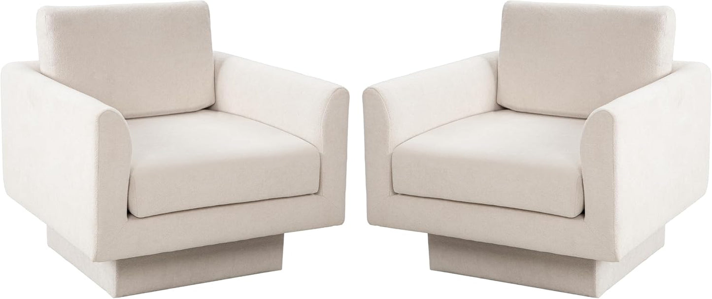 Swivel Accent Chair Set of 2, Modern Swivel Barrel Chair Sofa, Wide Upholstered Armchair with Back Pillow for Living Room, Reading Nook, Bedroom-Cream