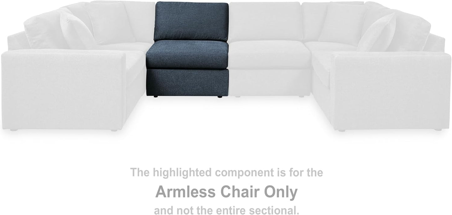 Signature Design by Ashley Modmax Contemporary Stain Resistant Armless Chair with Reversible Cushions and Removable Cover, Blue