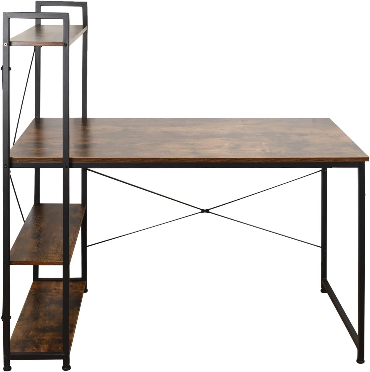 AEONS Computer Study Desk with Storage Shelves, Home Office Desk with Reversible Bookshelf Study Writing Table Corner Desk 47”, Wood & Metal, Space-Saving