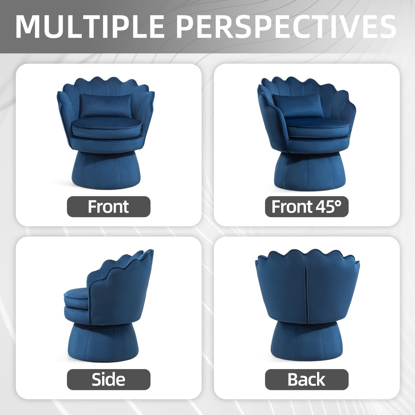 Swivel Barrel Chairs Set of 2, Small Accent Armchair, Navy Blue Velvet Upholstered, Mid-Century Modern Style, for Living Room/Bedroom/Waiting Room, for Relaxing & Reading, Pillow Included