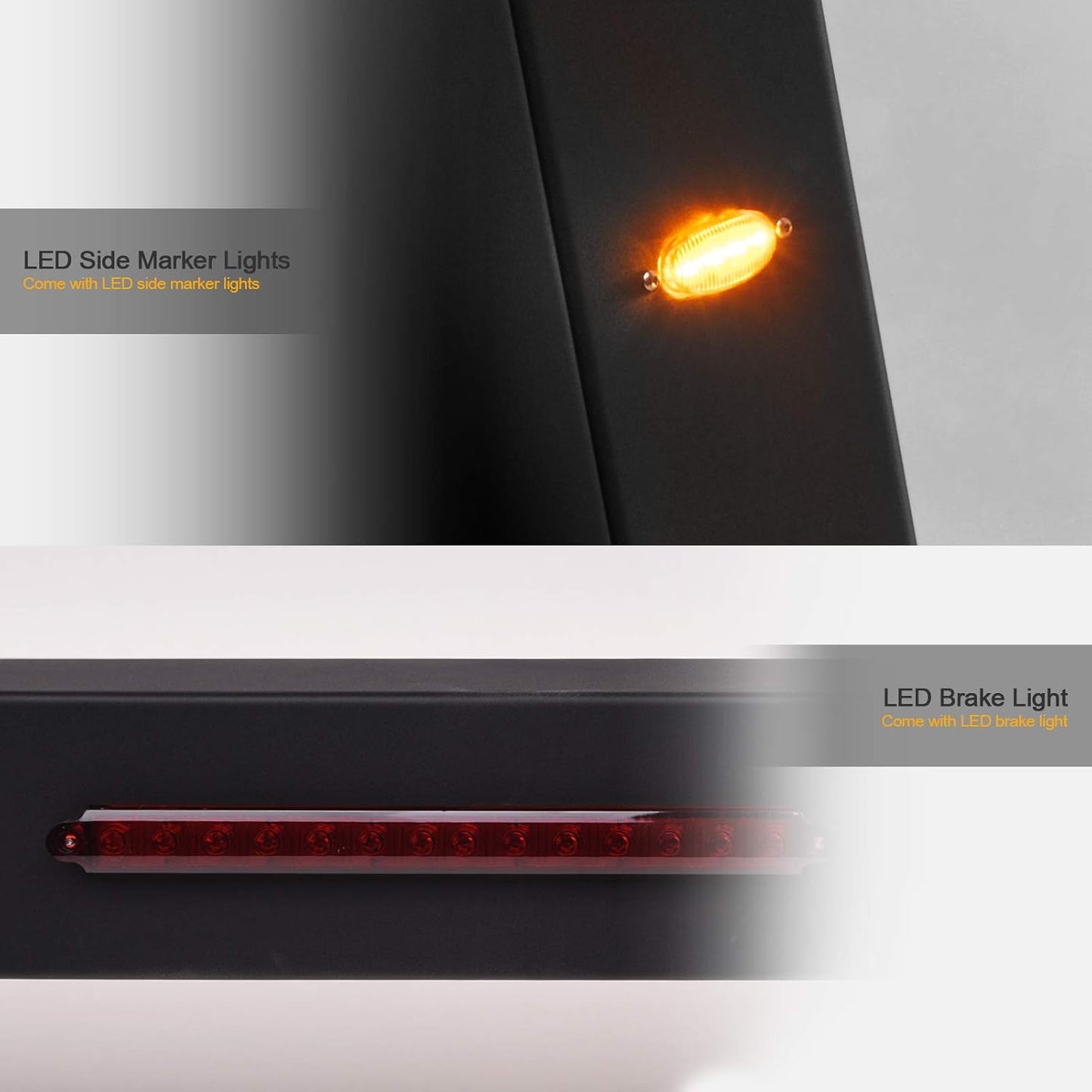 642167842477 Universal Adjustable Truck Bed Chase Rack Roll Bar with 3rd Third Brake Light & 2X LED Work Lamps Bars & 6X Amber Side Marker - Matte Black