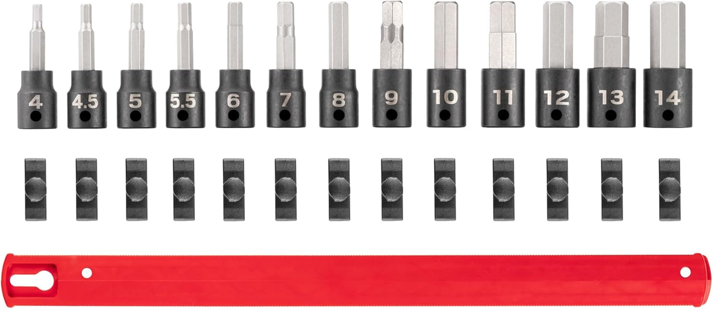 TEKTON 3/8 Inch Drive Hex Impact Bit Socket Set with Rail, 13-Piece (4-14 mm) | SIB91102