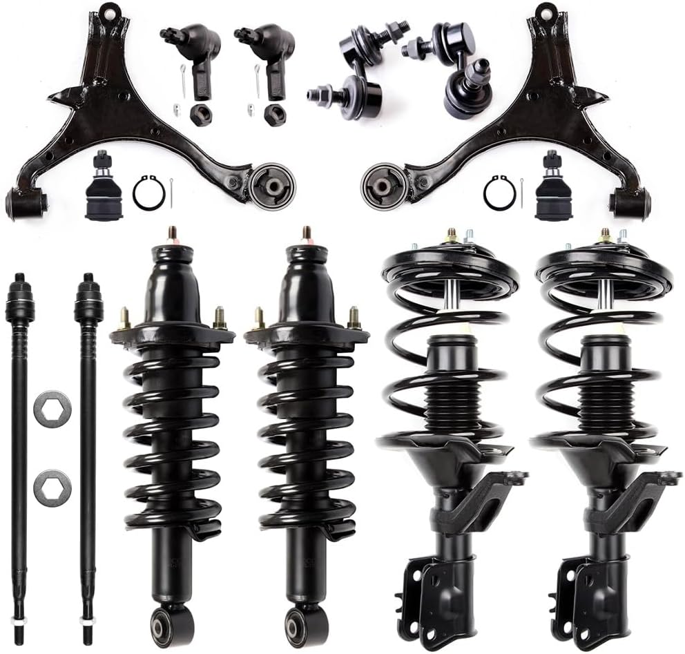 Struts Shock suspension kit for 2001 2002 for Honda Civic Front and Rear Complete Strut Spring Assembly Ball Joint Control Arm Tie Rod End Stabilizer Bar Link 14 Pcs, 171340L 171340R