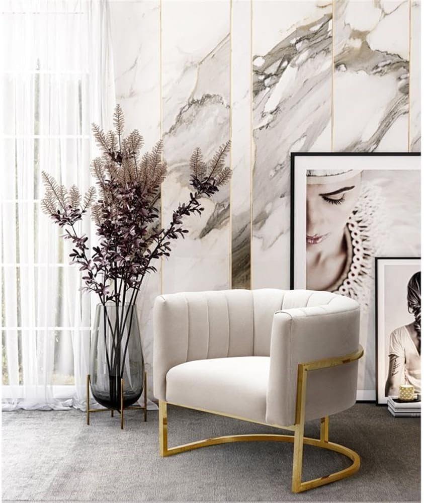 TOV Furniture The Magnolia Collection Modern Living Room Accent Chair, Textured Cream & Gold