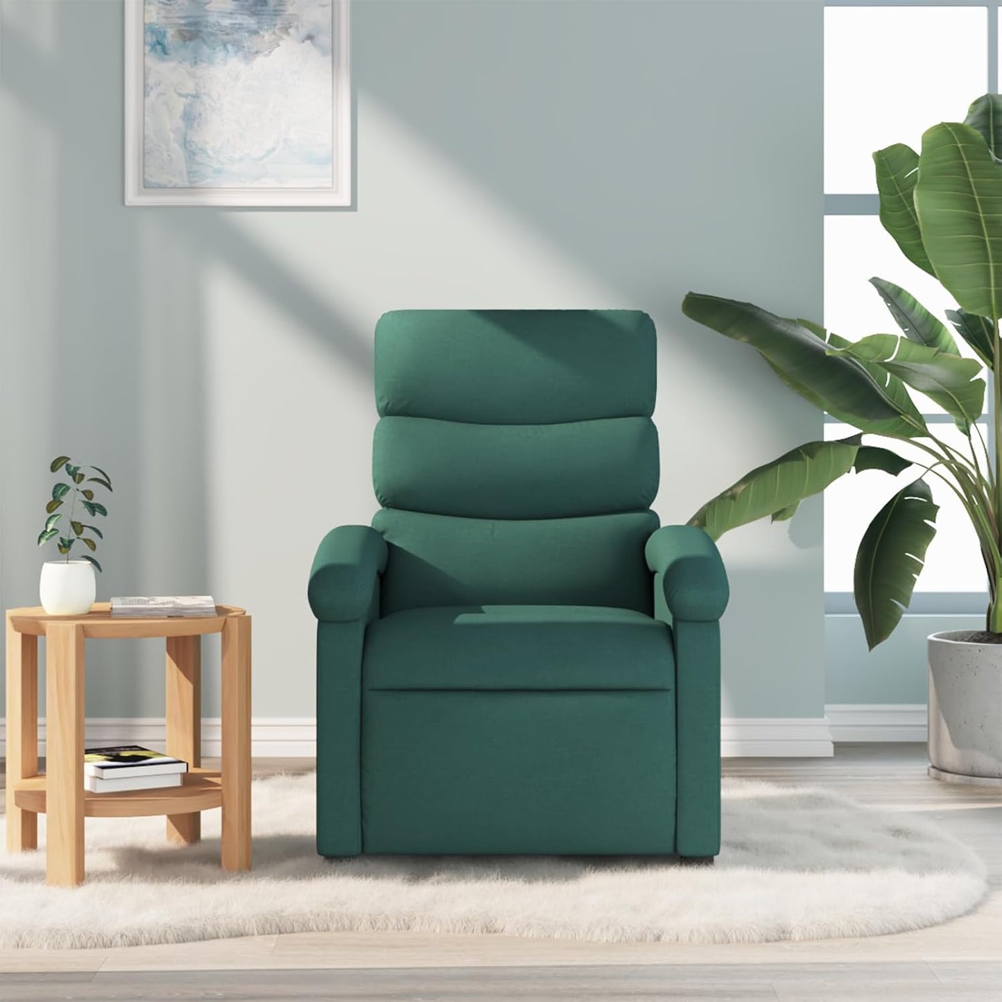vidaXL Massage Recliner Chair for Adults, Single Theater Seating with Vibration Massage & Manually Adjustable Backrest/Footrest, Modern Reclining Sofa for Living Room, Dark Green Fabric