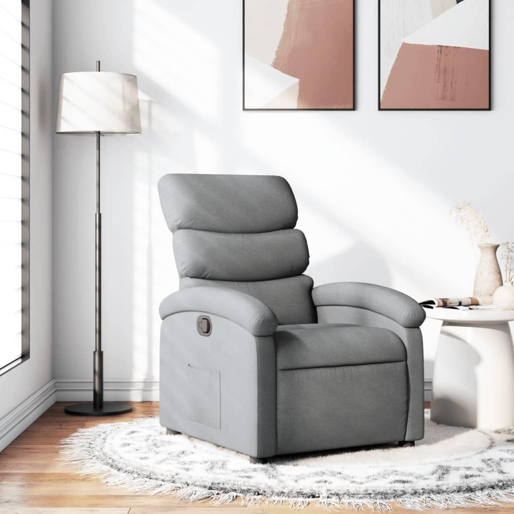 vidaXL Light Gray Manual Recliner Chair - Adjustable Fabric Lounger with Side Pocket and Cozy Foam Padding for Living Room, Study