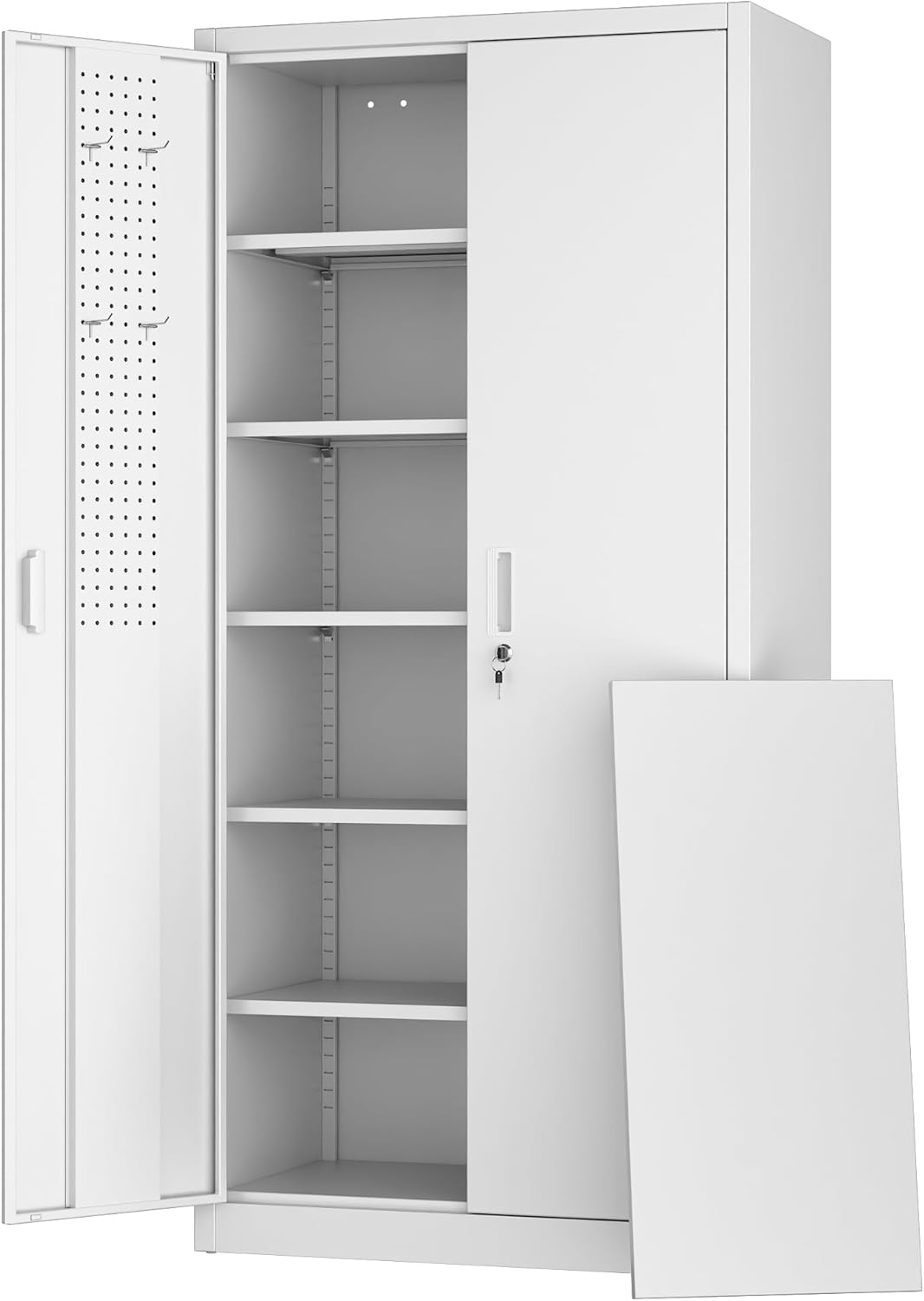 Aobabo Garage Storage Cabinet with Door Pegboard,Lockable Metal Storage Cabinet with 5 Adjustable Shelves for Garage Home,Required Assembly,Black