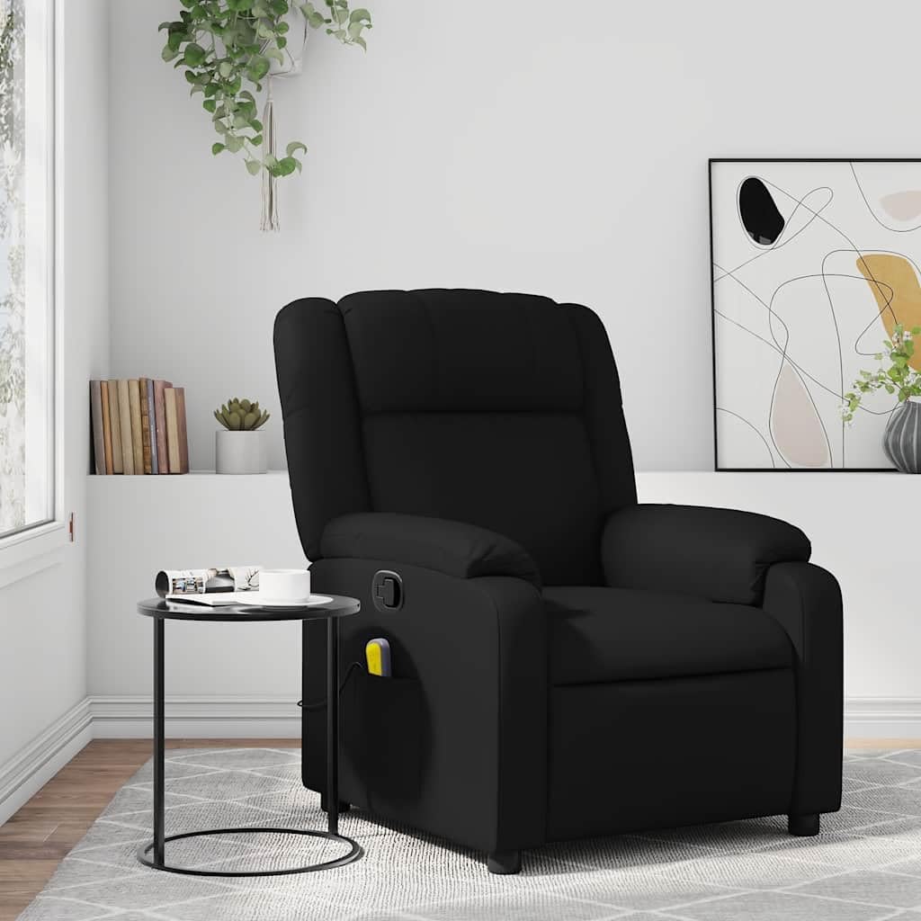 vidaXL Black Faux Leather Massage Recliner Chair - Manual Recline Armchair with Vibration Massage, Side Pocket, and Durable Frame for Living Room or Lounge