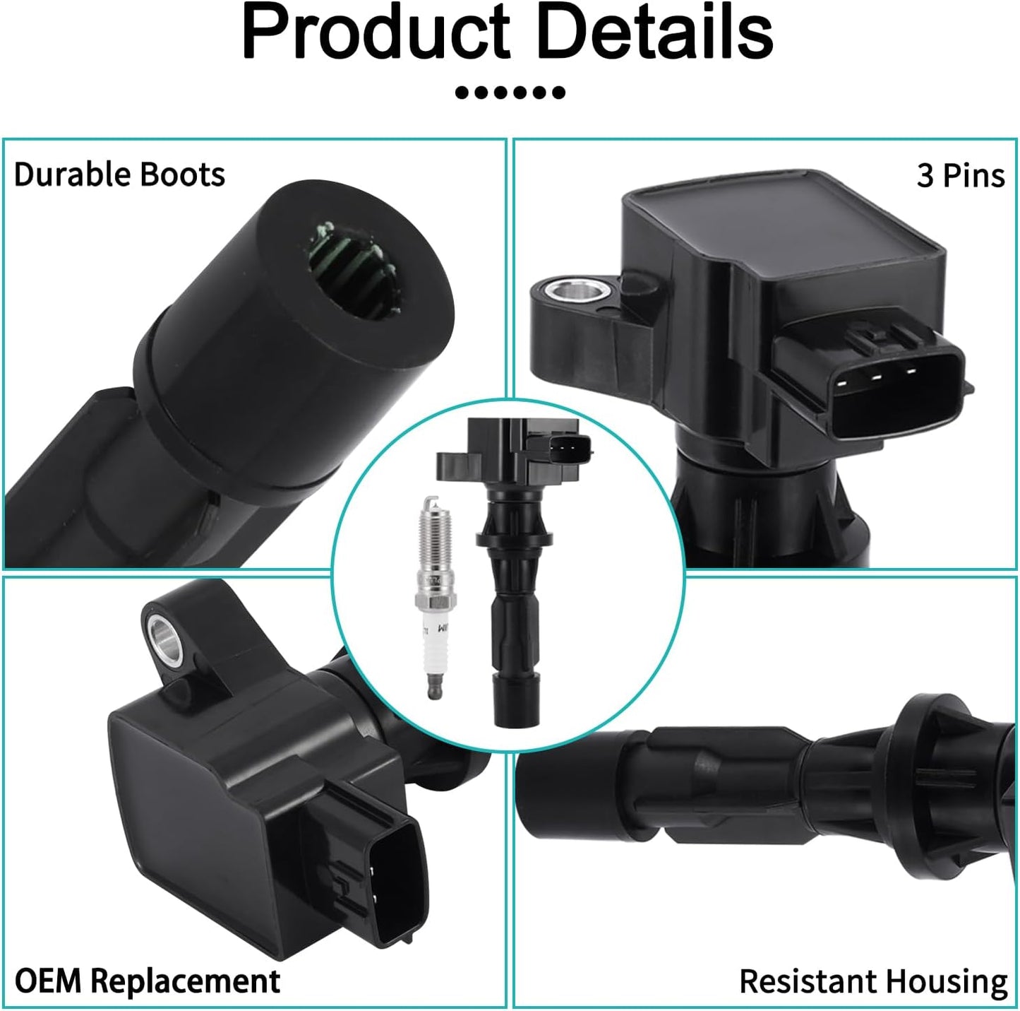 4PCS UF540 Ignition Coil Pack/90083 Spark Plugs 2.0L 2.3L 2.5L For Mazda CX-7 2007-2012,MX-5 Miata 2006-2015,for Mazda 3 6 2006-2013,for Mazda 3 Sport 2009 2010/2012 2013 5C1740 L3G218100
