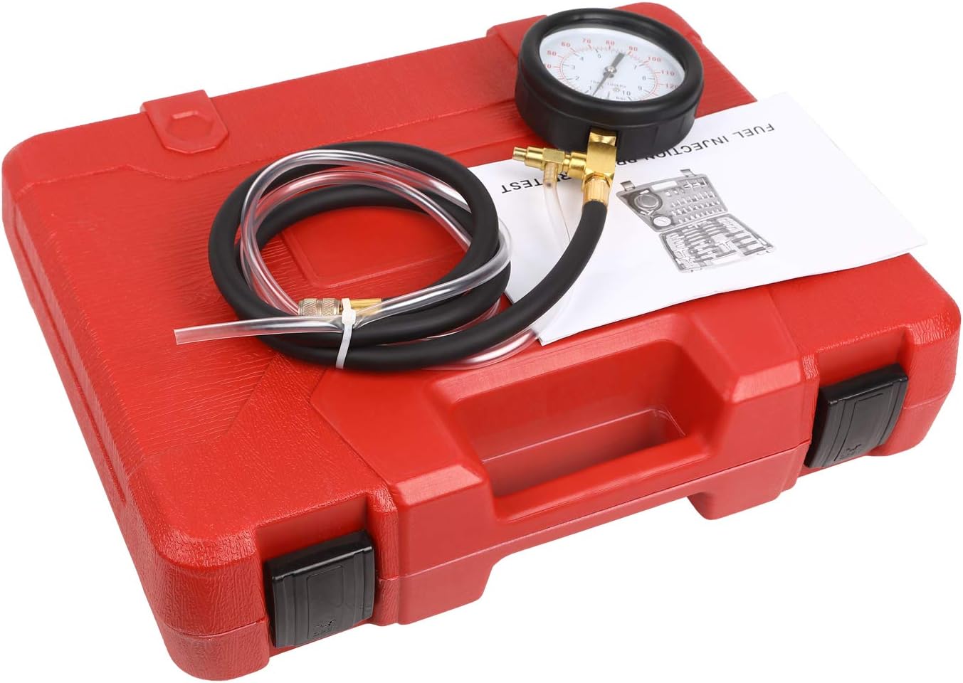 BETOOLL Pro Fuel Injection Pressure Tester Kit Gauge 0-140 PSI with 9.49,7.89,6.30 Fuel Line Fittings