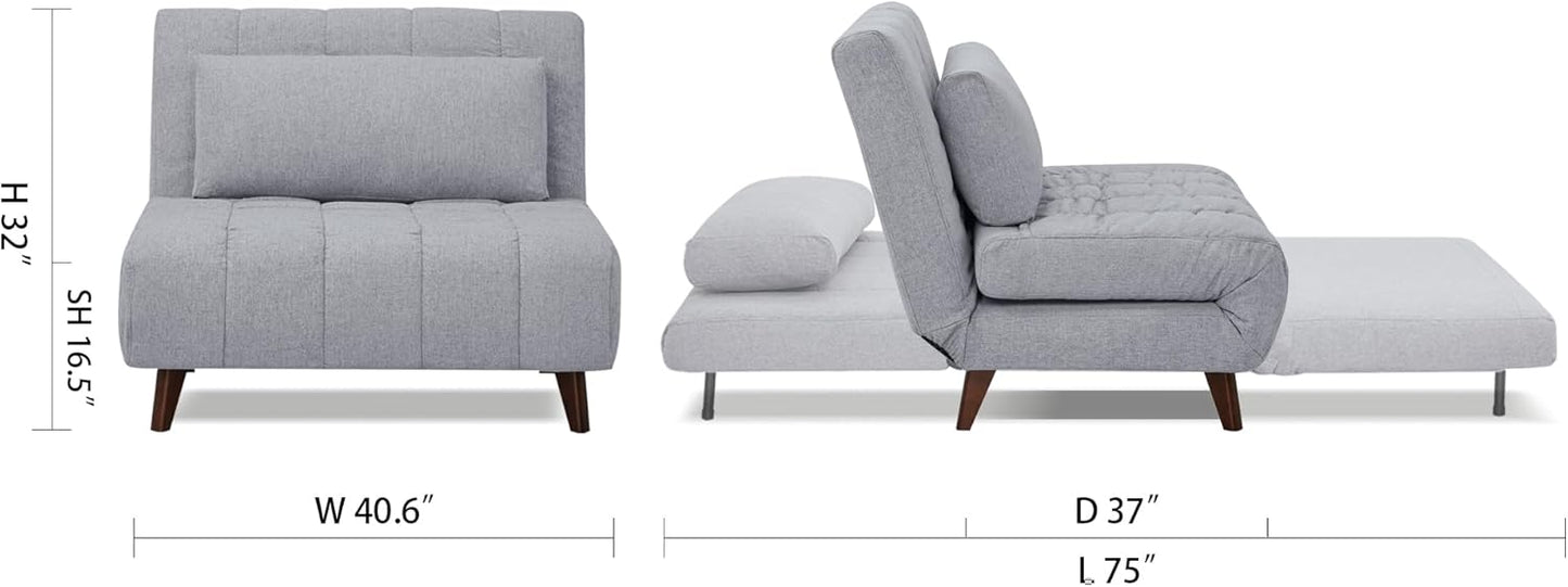 Artdeco Home 40" W Convertible Futon Chair with Matching Pillow(s) for Small Space Living Room and Apartment (Springfield, Moonlight)