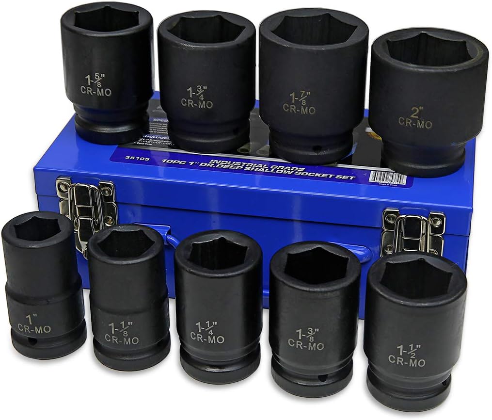 Stark USA Premium 21-Pieces SAE Jumbo Impact Socket Set 1" inch Drive Extension Bar Cr-Mo 6-Point Socket with Carrying Case