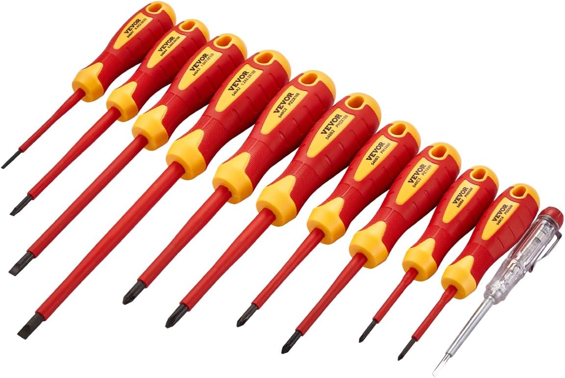 VEVOR Insulated Screwdriver Set, 50-Piece Professional Electrical Screwdriver Set, 1000V Insulated Electrician Tool, with Magnetic Tips, T-Handle Hex Wrench, Screwdriver, Single-Pole Voltage Tester