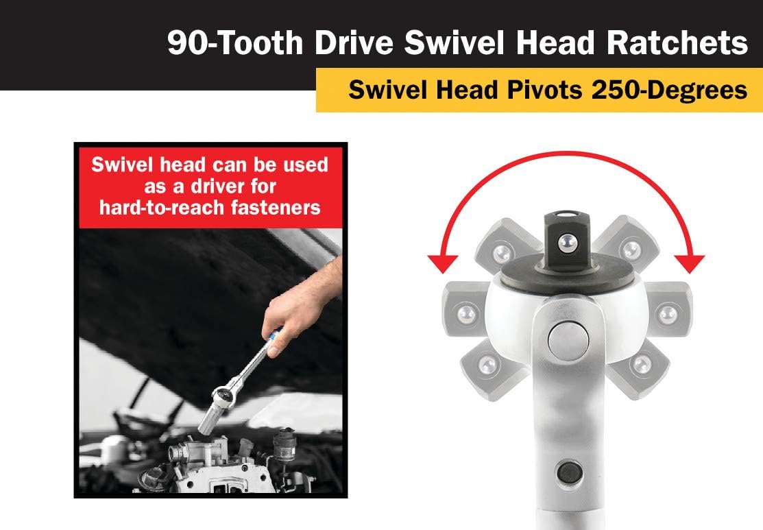 Titan 12175 5-Piece 90-Tooth Swivel Head and Flat Head Ratchet Set