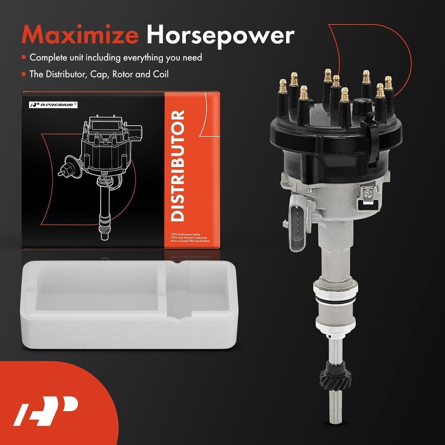 A-Premium Ignition Distributor with Cap and Rotor Compatible with Ford F-150 F-250 F-350 1988-1991, Bronco, E-150 E-250 E-350 Econoline, E-150 E-250 E-350 Econoline Club Wagon, 5.8L