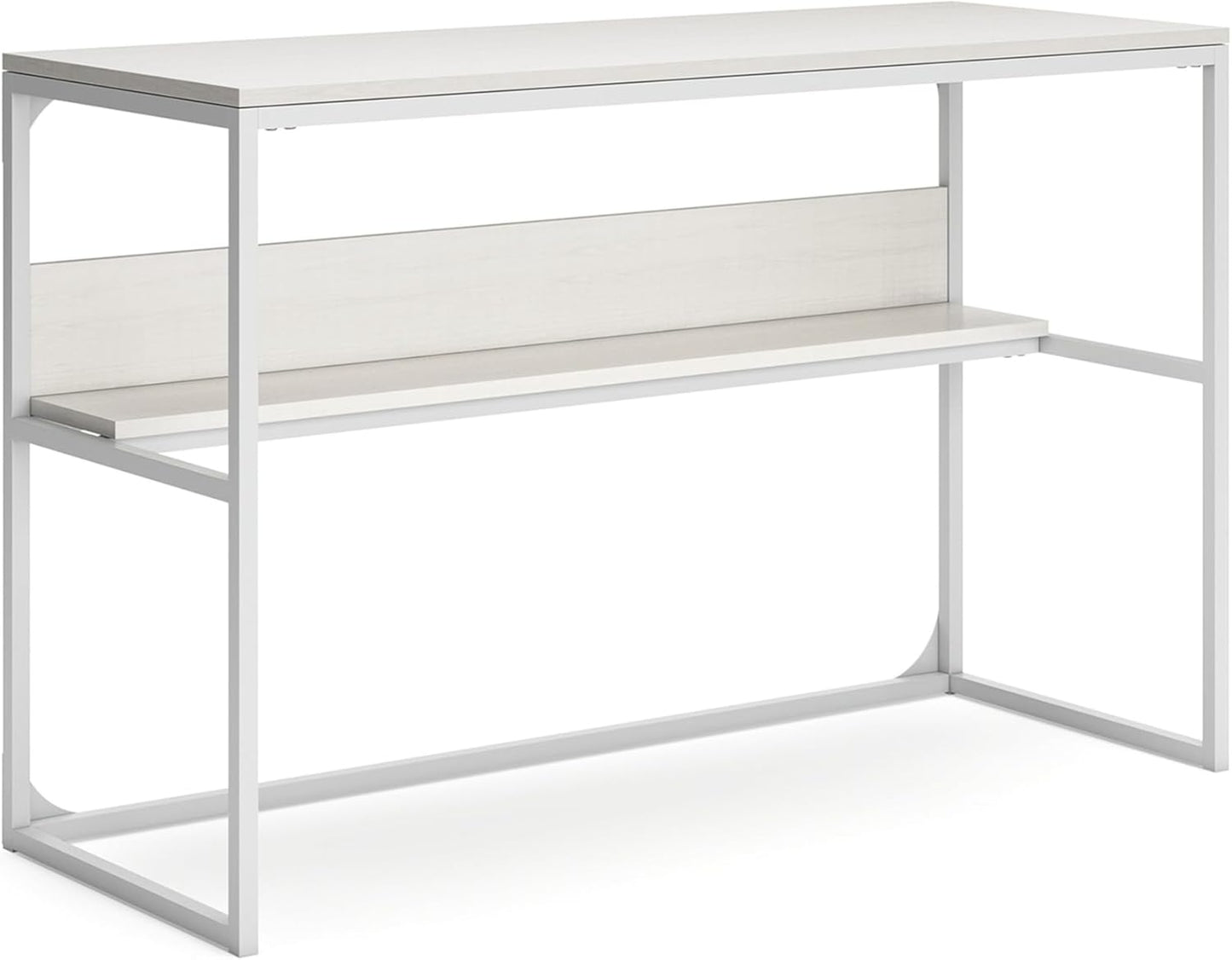 Benjara Deni Home Office Desk, 1 Shelf, White Wood, Metal Frame, 47 Inch