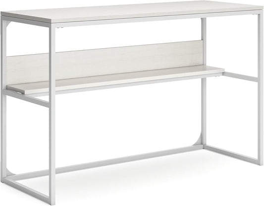 Benjara Deni Home Office Desk, 1 Shelf, White Wood, Metal Frame, 47 Inch