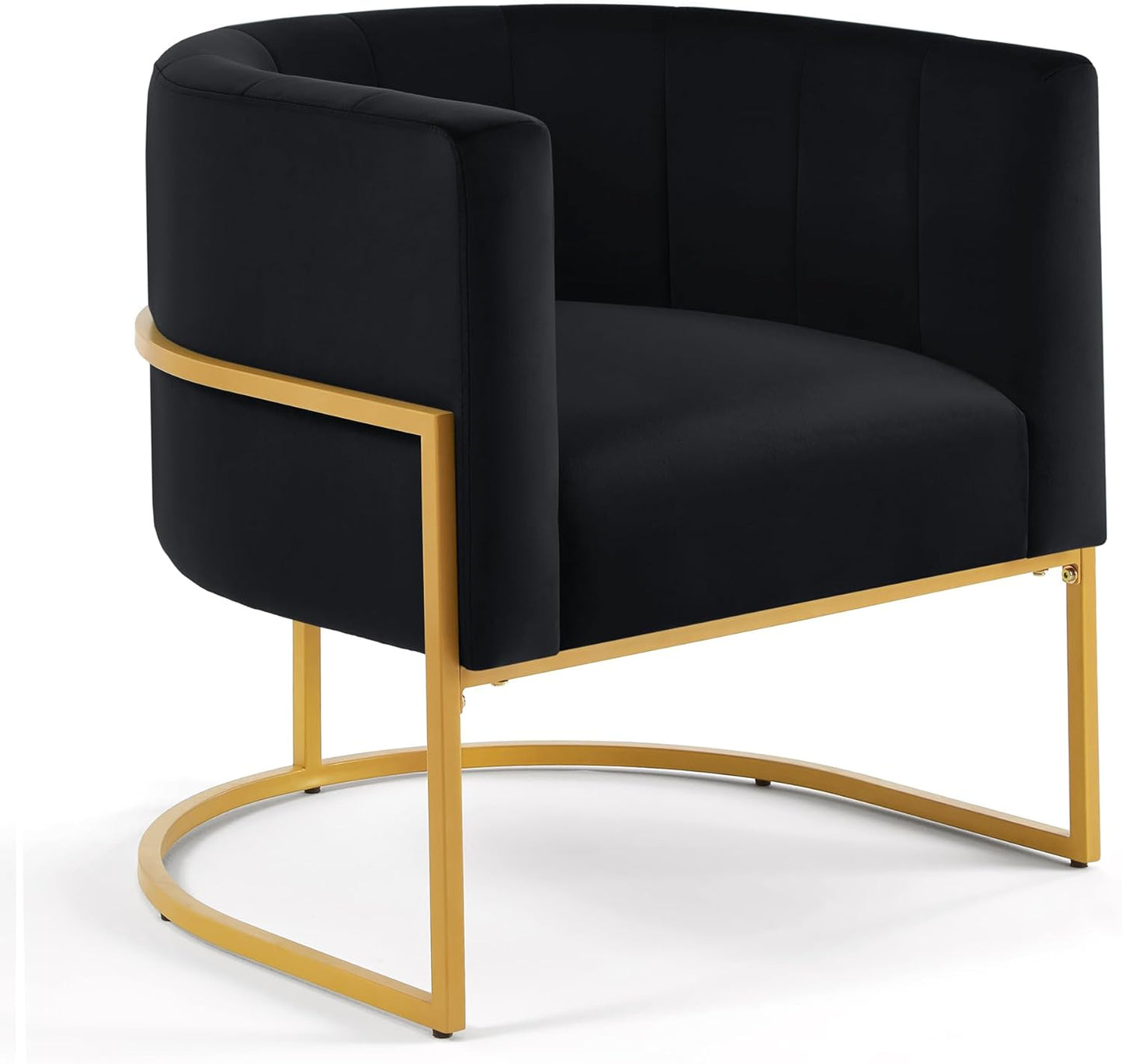 Setawix Velvet Accent Barrel Chairs Set of 2,Upholstered Arm Chairs for Living Room Bedroom,Channel Tufted Club Chair,Mid Century Modern Round Single Sofa Chair with Golden Metal Leg (Black 1 Pair)