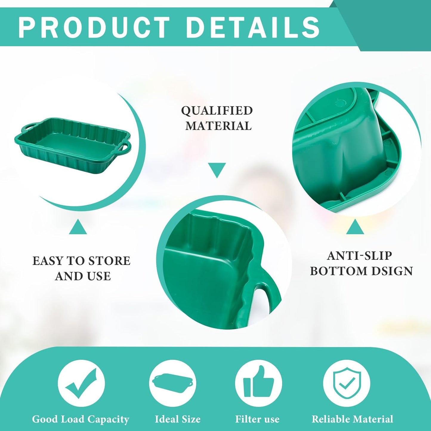 Baderke 2 Pcs 19.7 x 15.4 x 4 Inch Oil Drain Pans Green Oil Drip Tray Waste Oil Catcher 2 Gallon Square Oil Container Automotive Green Oil Storage Pan for Under Car to Keep Floor Clean