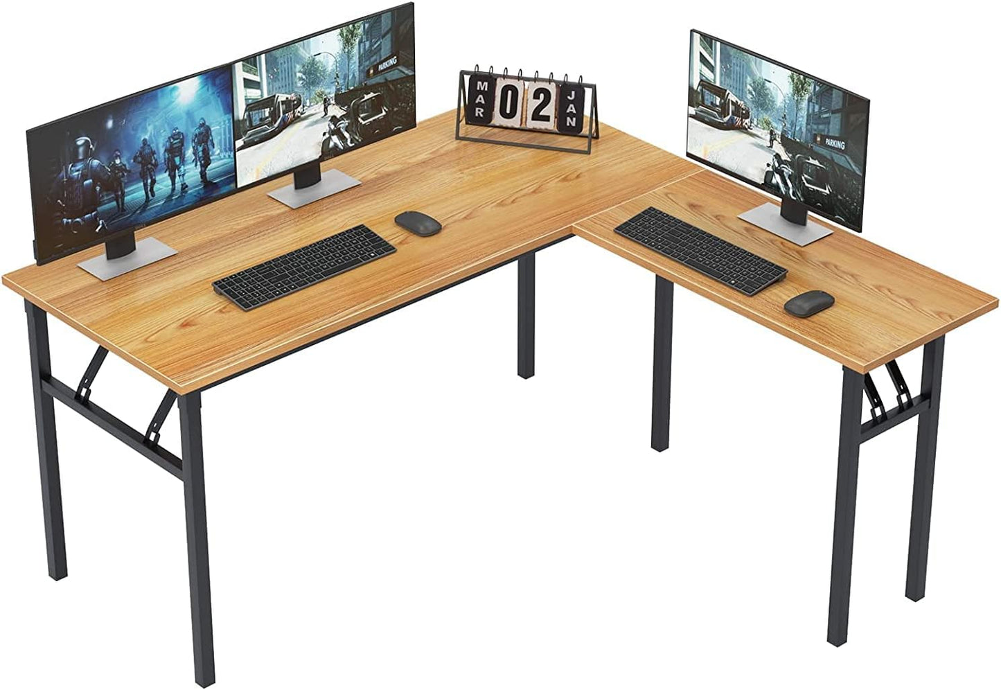 SogesGame 55 × 55 Inches Large L-Shaped Folding Desk,One-Step Assembly,Home Office Desk,Workstation,White,AC11DW-S8-US