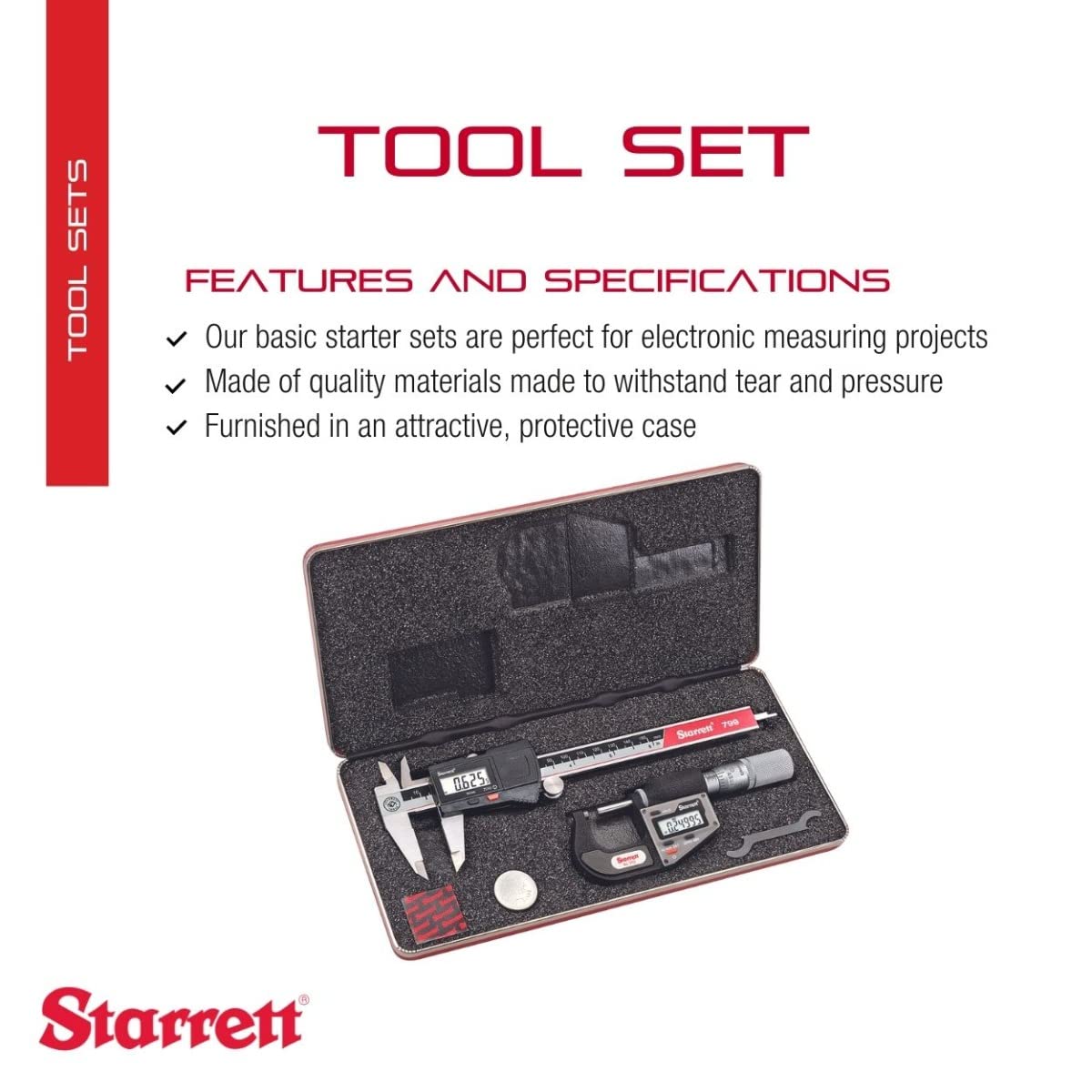 Starrett Basic Electronic Tool Set with 6" Slide Caliper and 1" Micrometer in a Protective Case for Electronic Measuring - Without Output, Quick and Easy Adjustment - S766AZ