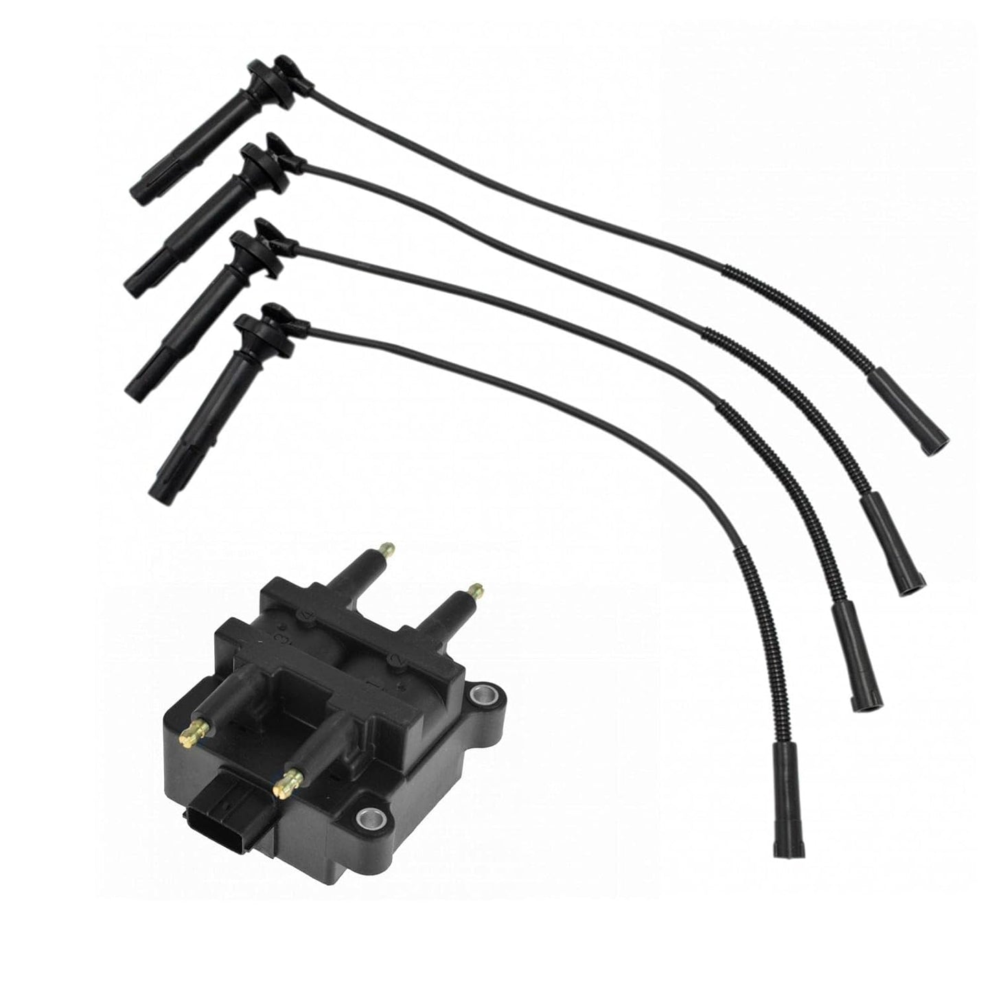TRQ Ignition Kit Ignition Coil Spark Plugs Wire Set Compatible with 2003-2004 Ford Focus