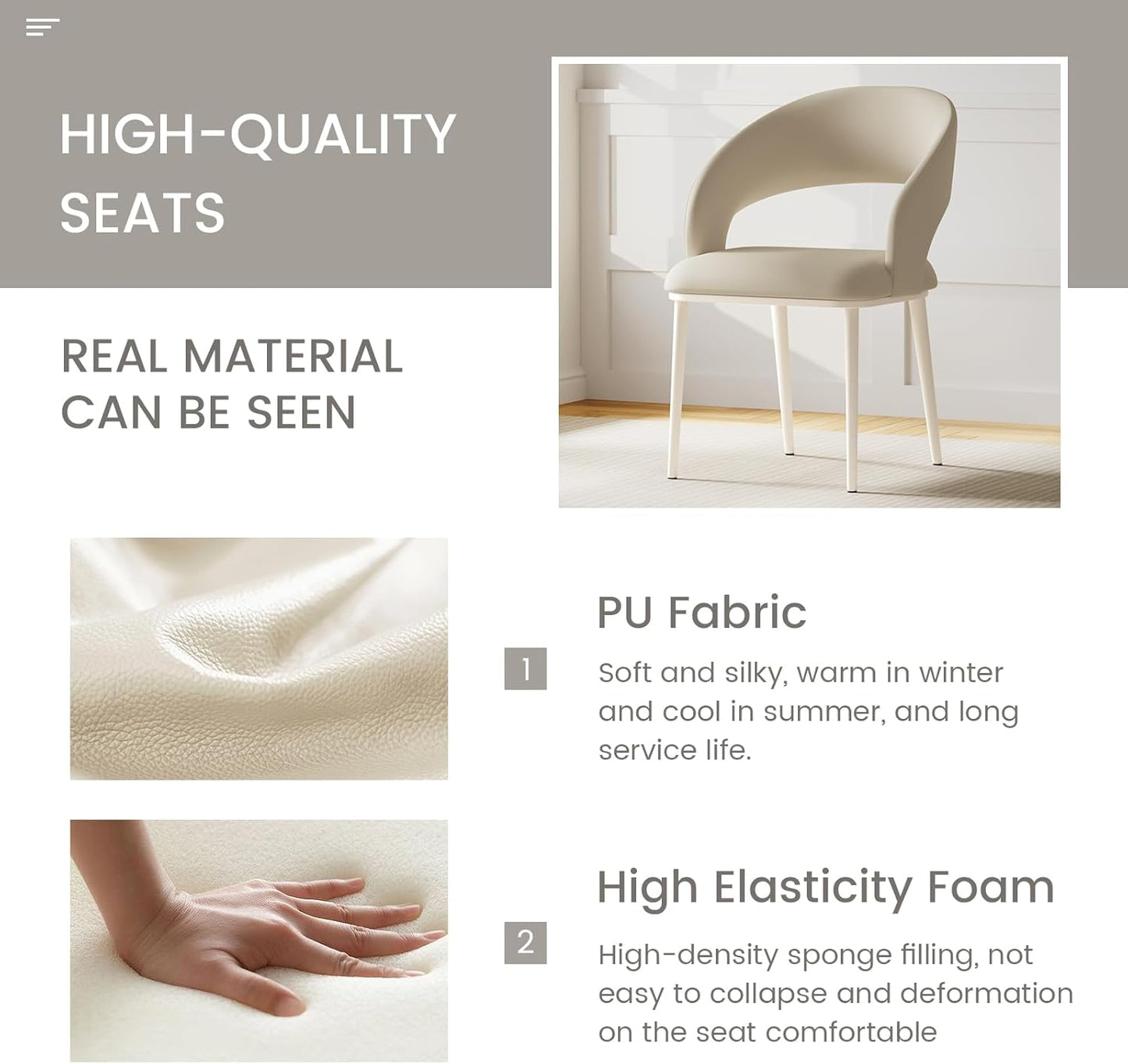 Sofa Chair Set of 2, Modern Desk Chairs, Kitchen Dining Chair with Metal Legs for Home Office, Bedroom & Living Room