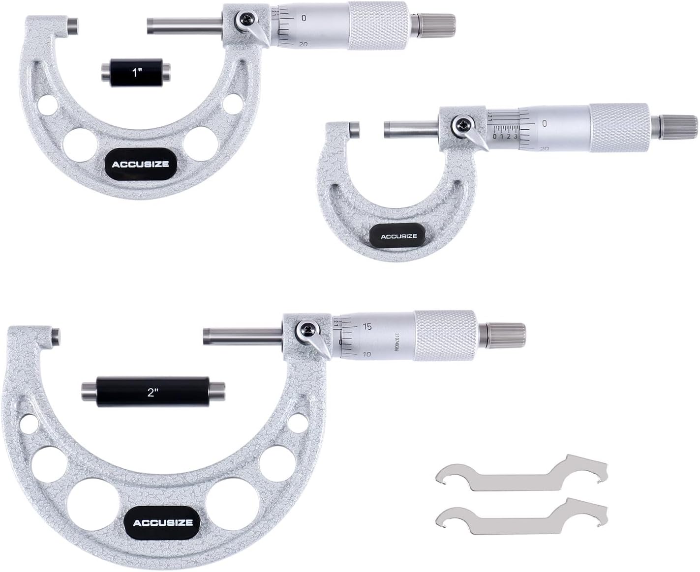 Accusize Industrial Tools 0-3 inch x .0001'' Ultra-Precision M-Type Outside Micrometers Carbide Tipped 3 Pc Set, EG00-0903