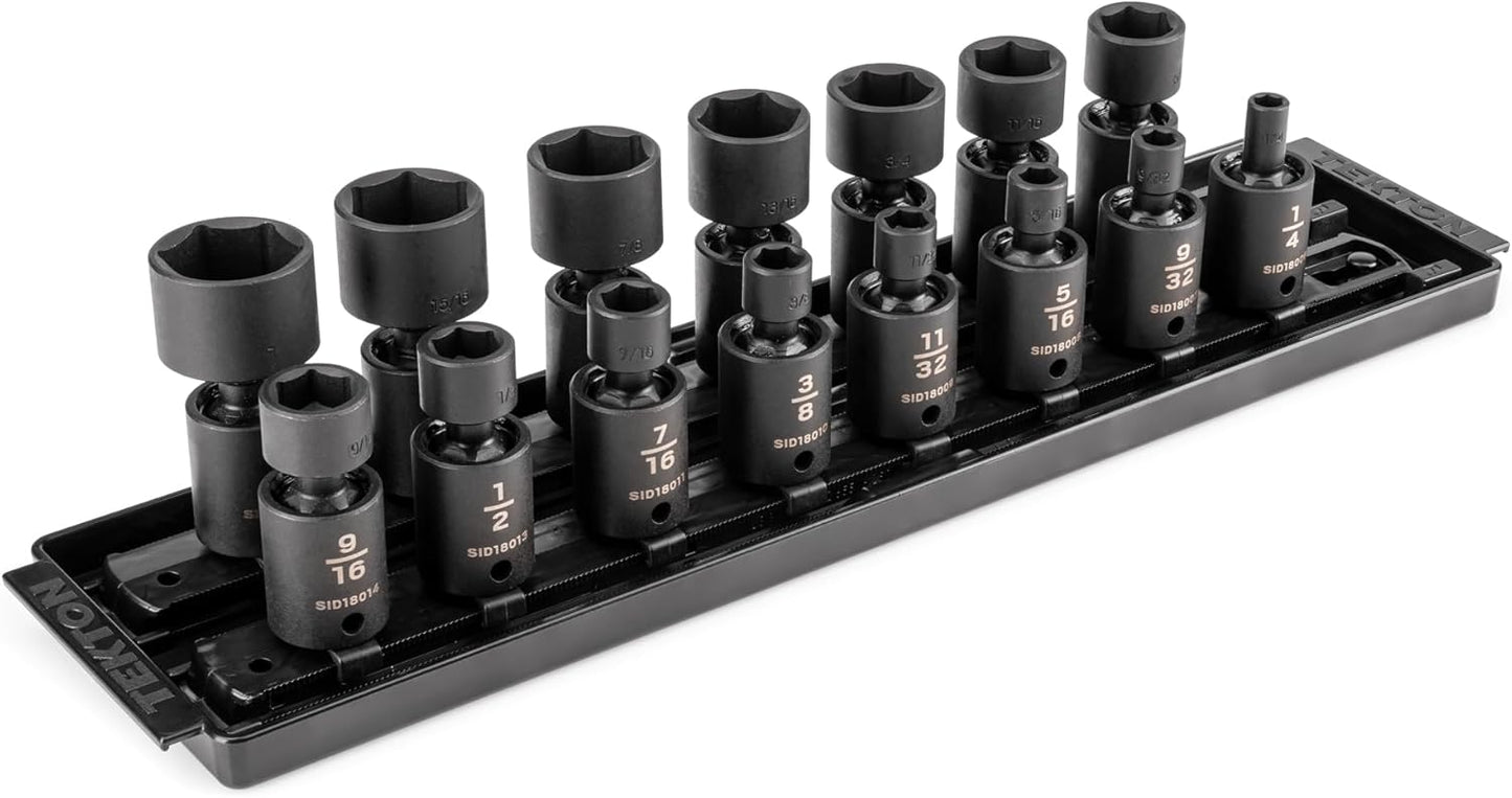 TEKTON 3/8 Inch Drive 6-Point Universal Joint Impact Socket Set with Case, 34-Piece (1/4-1 in., 6-24 mm) | SID97303