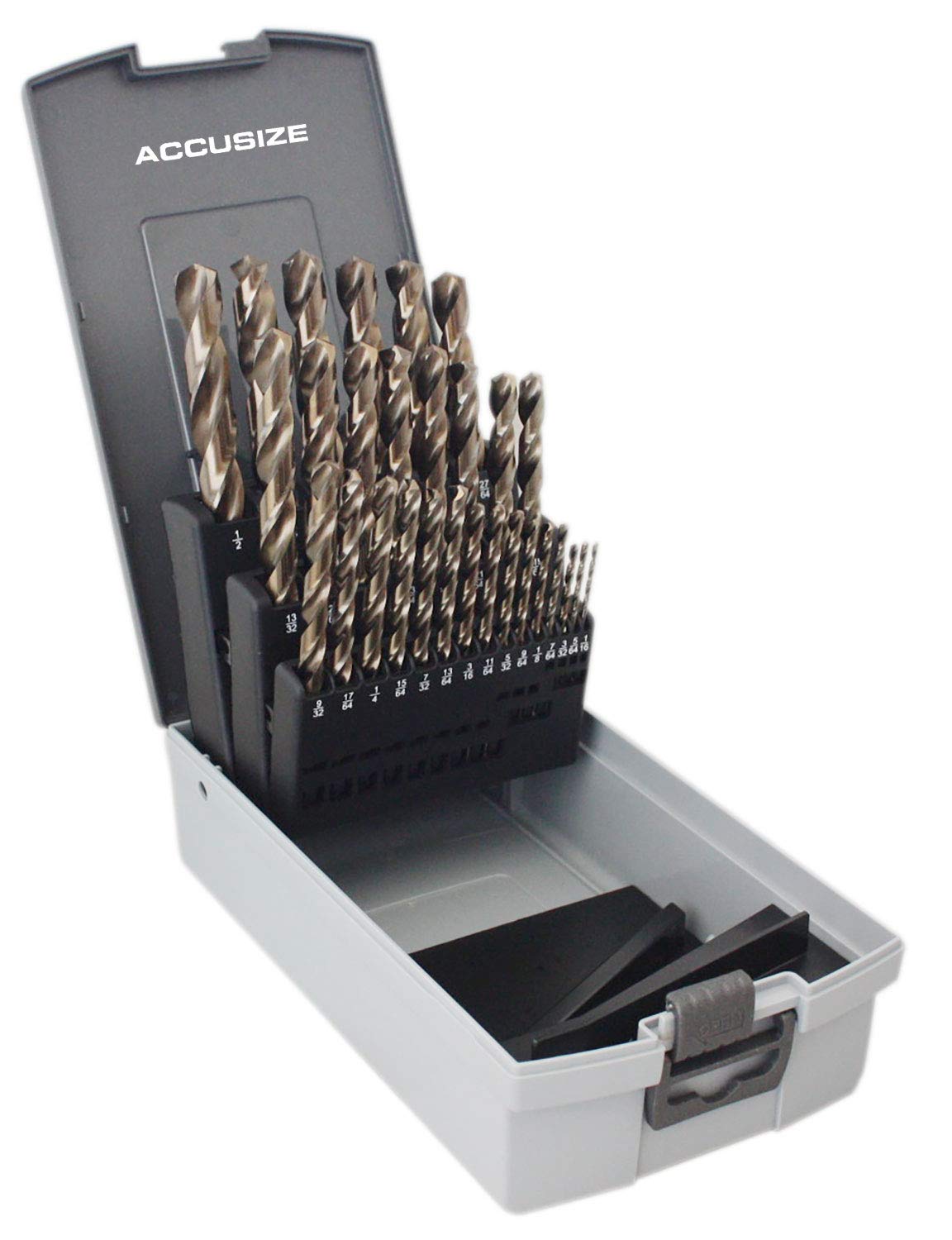 Accusize Industrial Tools - 115 Pc M35 H.S.S. Plus 5% Cobalt Drill Bit Set, Professional, 135° Split Point, Sizes 1/16'' to 1/2'', #1-60, A-Z, 0422-1003