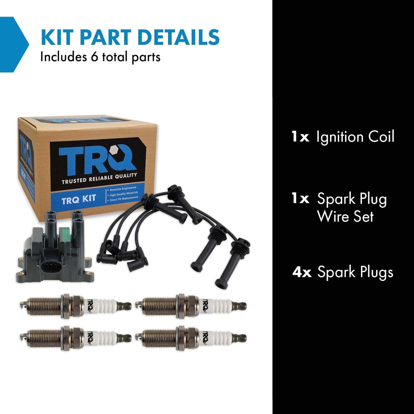 TRQ Ignition Kit Ignition Coil Spark Plugs Wire Set Compatible with 2002-2004 Ford Focus