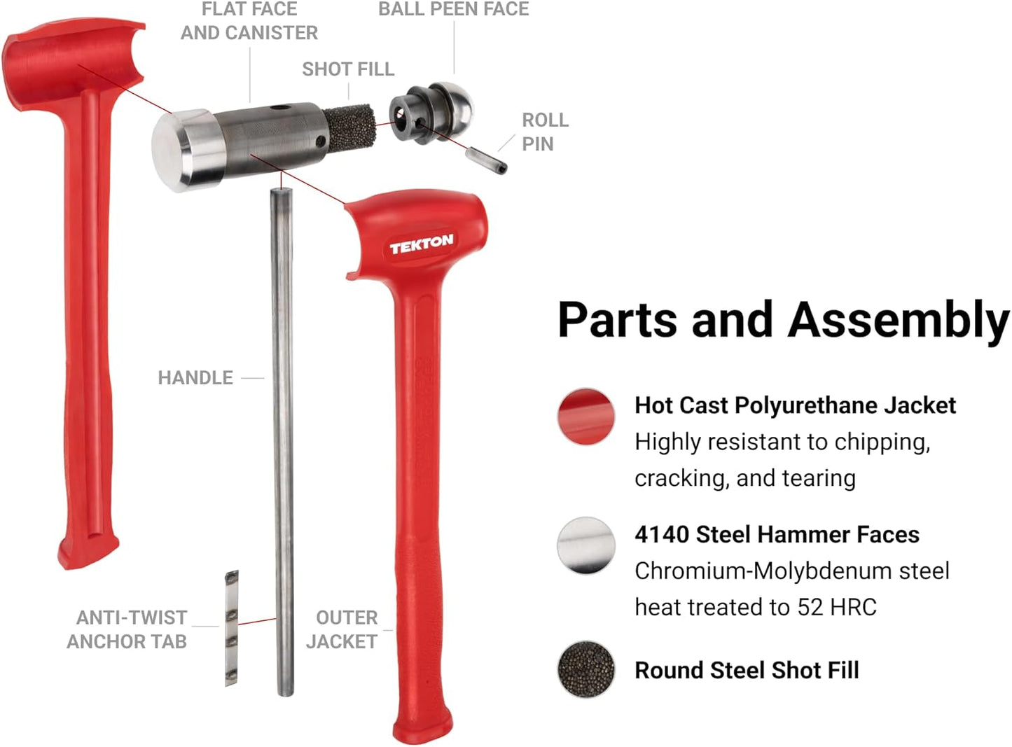 TEKTON Ball Peen Dead Blow Hammer Set, 3-Piece (36, 43, 50 oz.) | HDB95002 | Made in USA