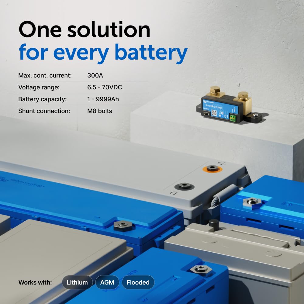 Victron Energy Smart Battery Shunt - Battery Monitor (Bluetooth) - Victron Smart Shunt with Detailed in-app Insights - 6.5V-70V, 300 amp