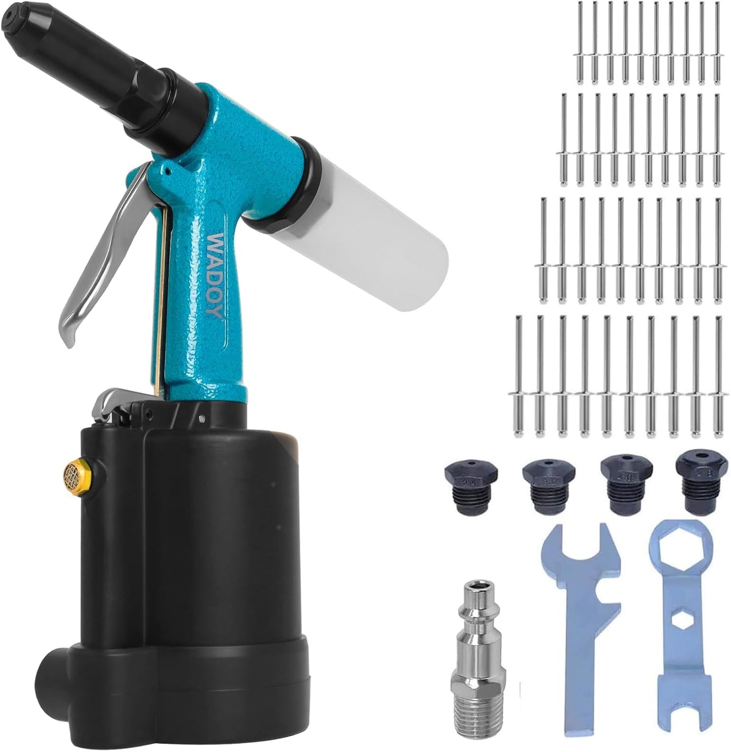 Air Rivet Gun Heavy Duty, Pneumatic Pop Rivet Gun Tool Set 3924lbf 50PCS Rivets with 3/16", 5/32", 1/8", 3/32",1/4" Air Riveter for Automotive, Construction, Industrial, Aluminum Boat Restoration