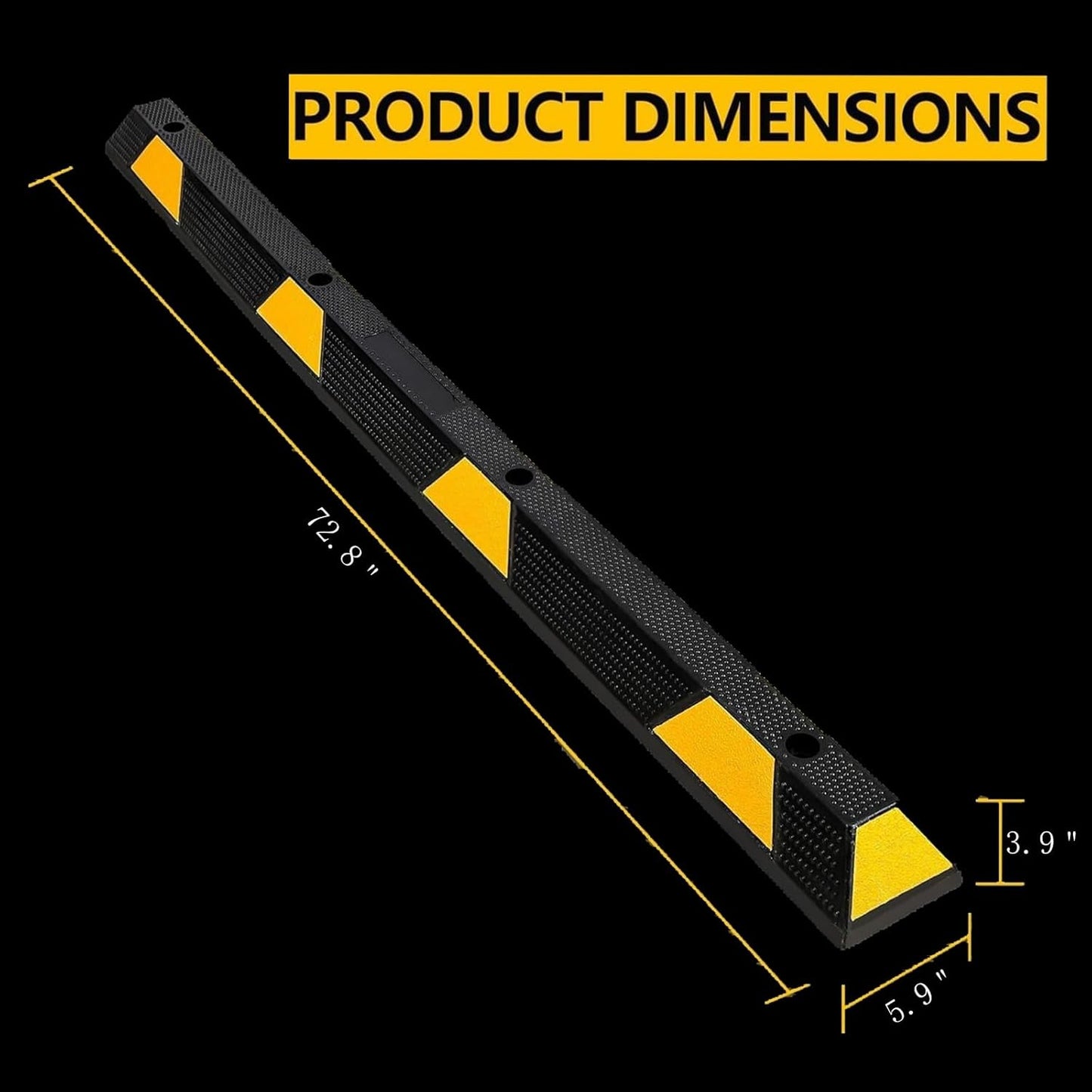 2 Pack Rubber Curb Parking Garage Floor Stopper, 72.8 in 55000 LBS Capacity Extra Wide Rubber Parking Lot Stopper with 8 High Reflective Yellow Safety Stripes for Vehicles Truck Driveway