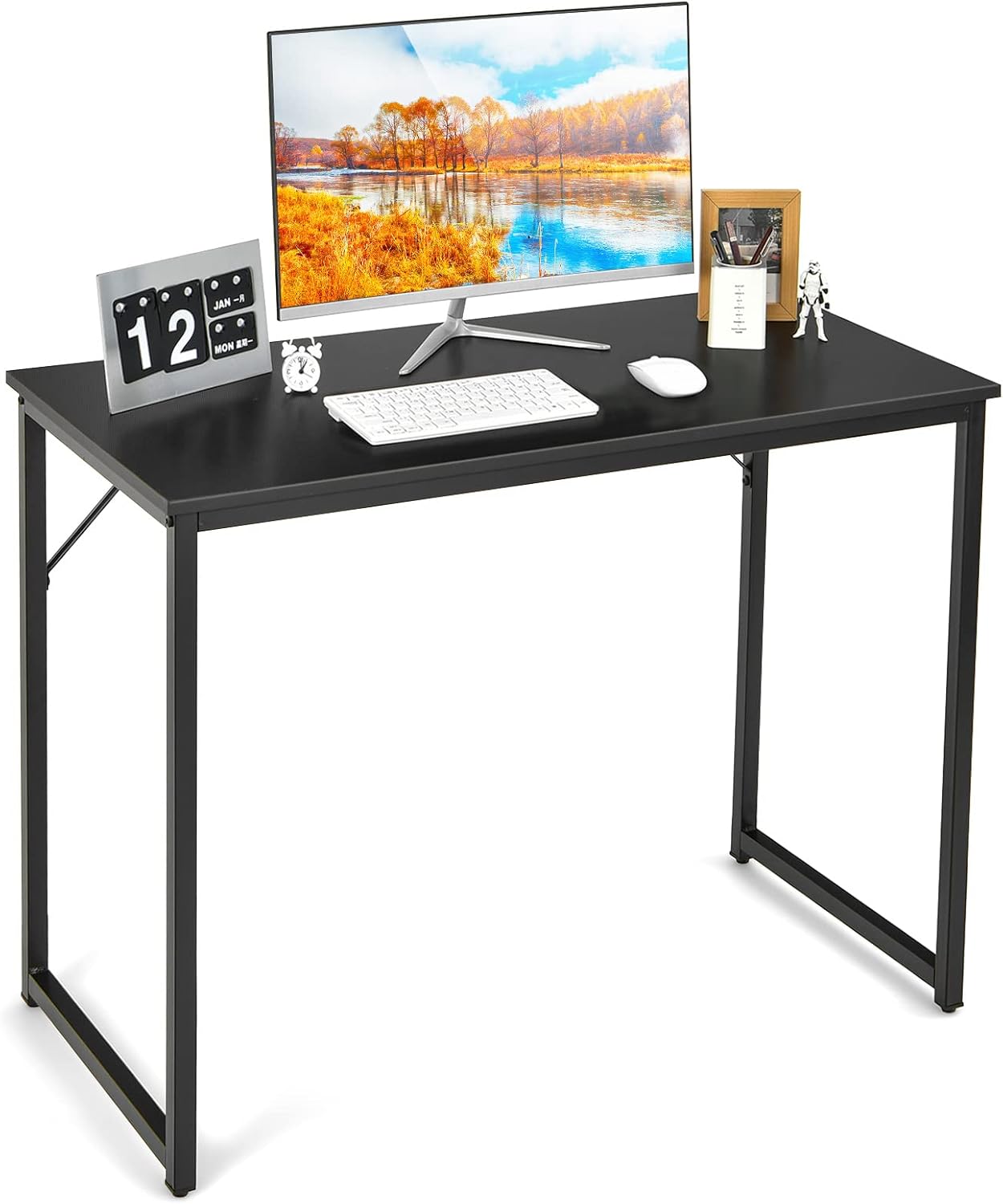 Tangkula White Computer Desk, Small Study Writing Desk with Sturdy Metal Frame, Modern Simple Laptop Desk for Home Office, Easy Assembly