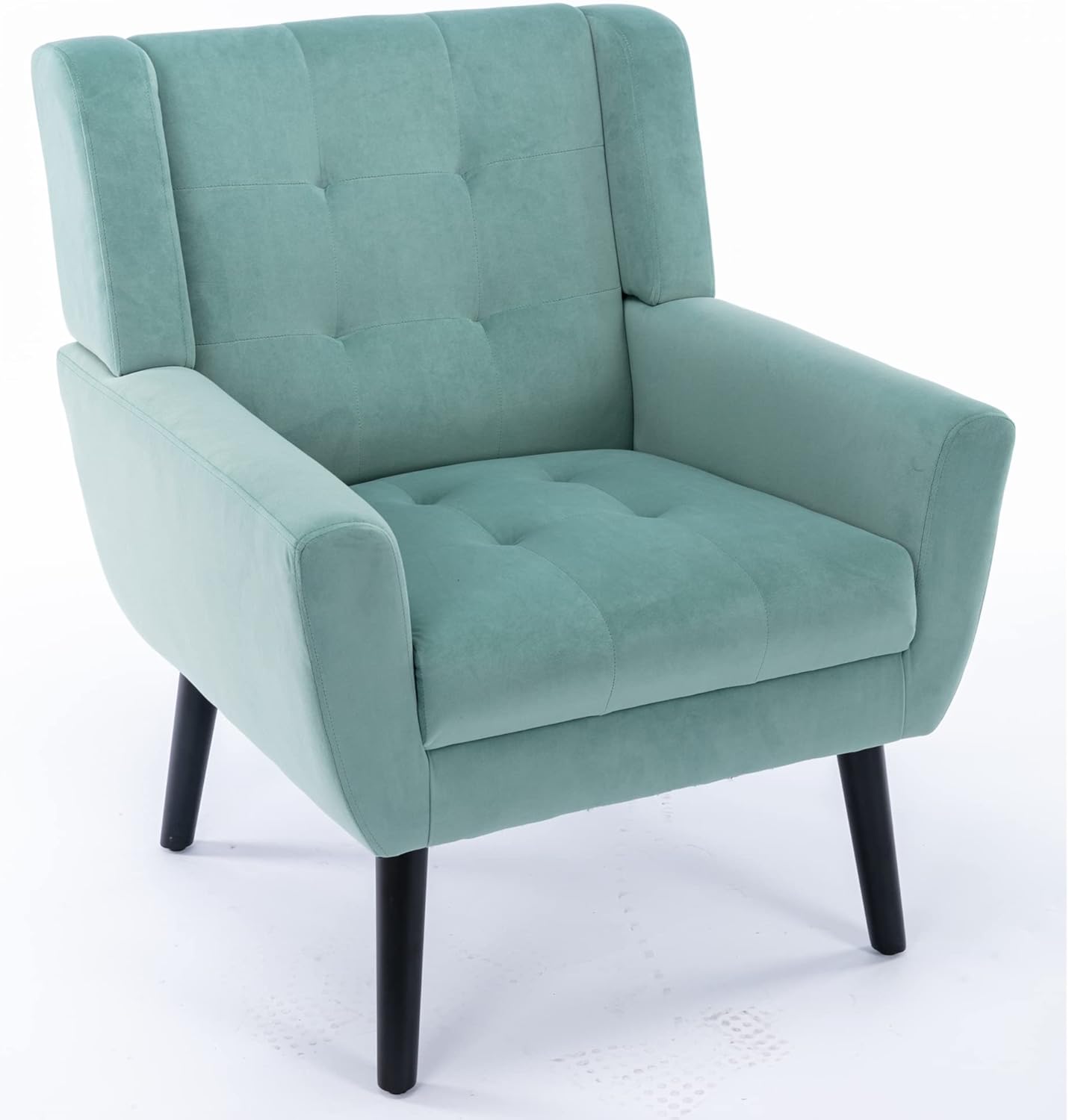 Accent Armchair, Living Room Chairs with Curved Back, Velvet Cushion, 250 Lbs Weight Capacity Ergonomics Accent Chair, Upholstered Single Sofa for Bedroom Mint Green Foam