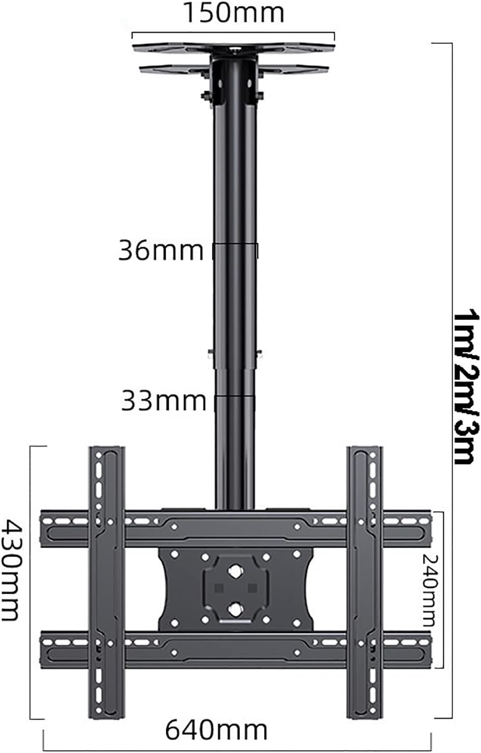 Universal TV Stand TV Ceiling Mount, Ceiling TV Bracket for 32-75 Inch TVs Up to 60kg\/132 Lbs, Full Motion Height Adjustable Swivel Tilting Bracket (Size : 2m) (OneColor 2m)