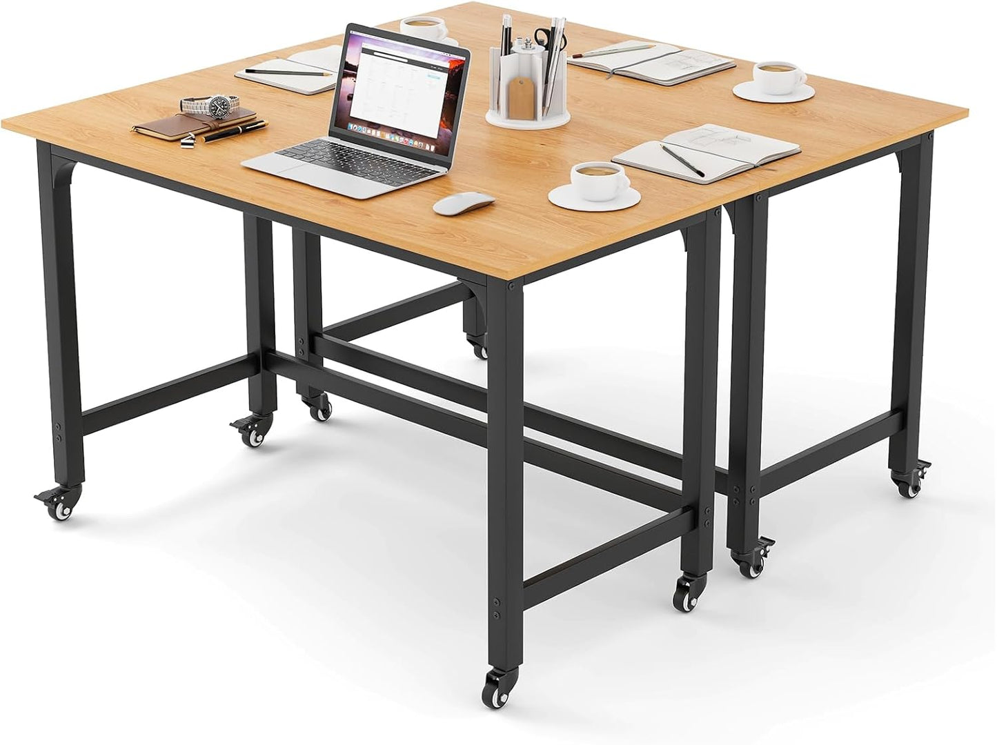 Tangkula 48” Mobile Computer Desk with Storage Bag & 2 Hanging Hooks, Rolling Home Office Writing Study Desk, Rolling PC Workstation with Lockable Universal Casters for Study Room, Bedroom