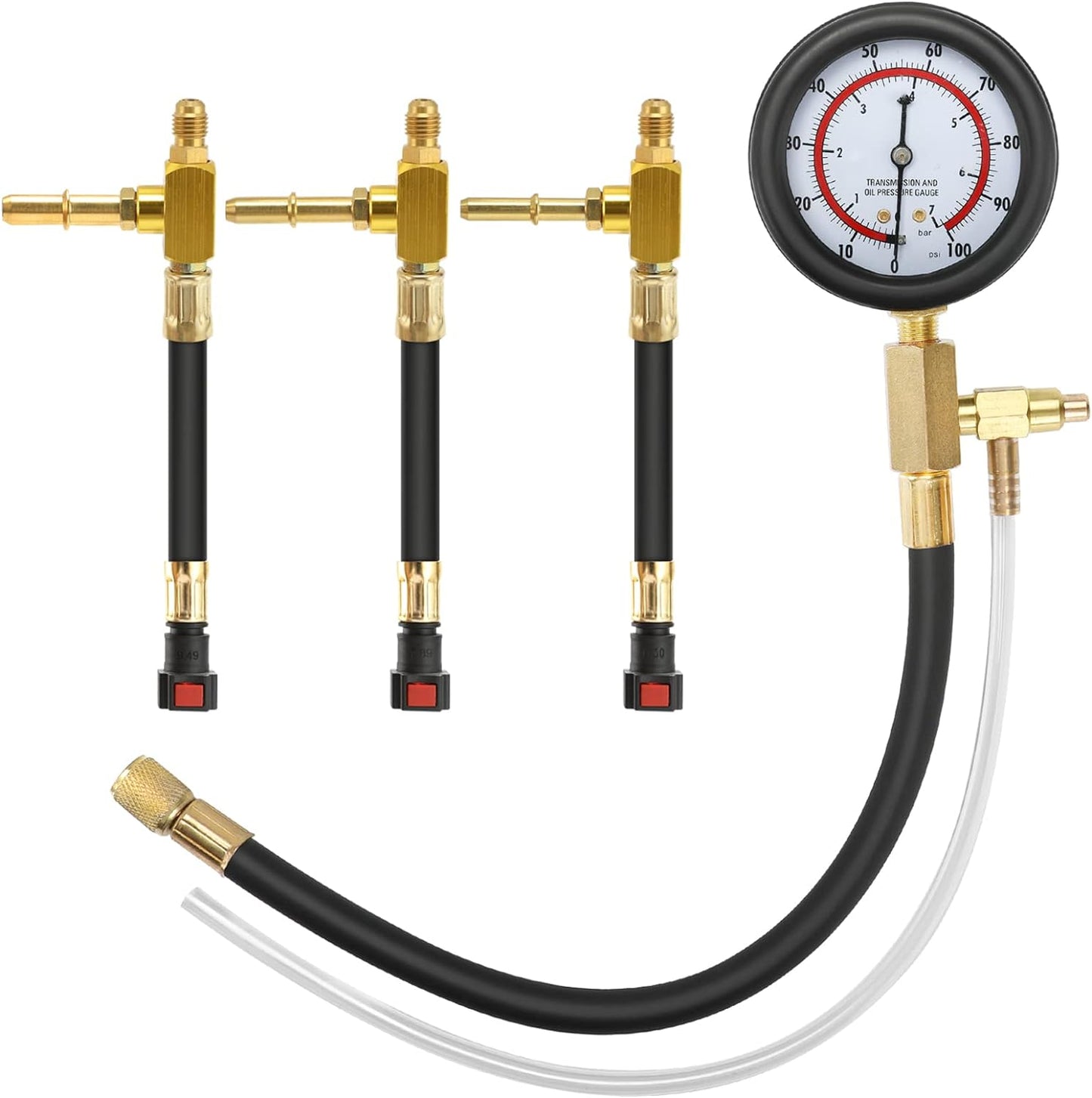 BETOOLL Pro Fuel Injection Pressure Tester Kit Gauge 0-140 PSI with 9.49,7.89,6.30 Fuel Line Fittings