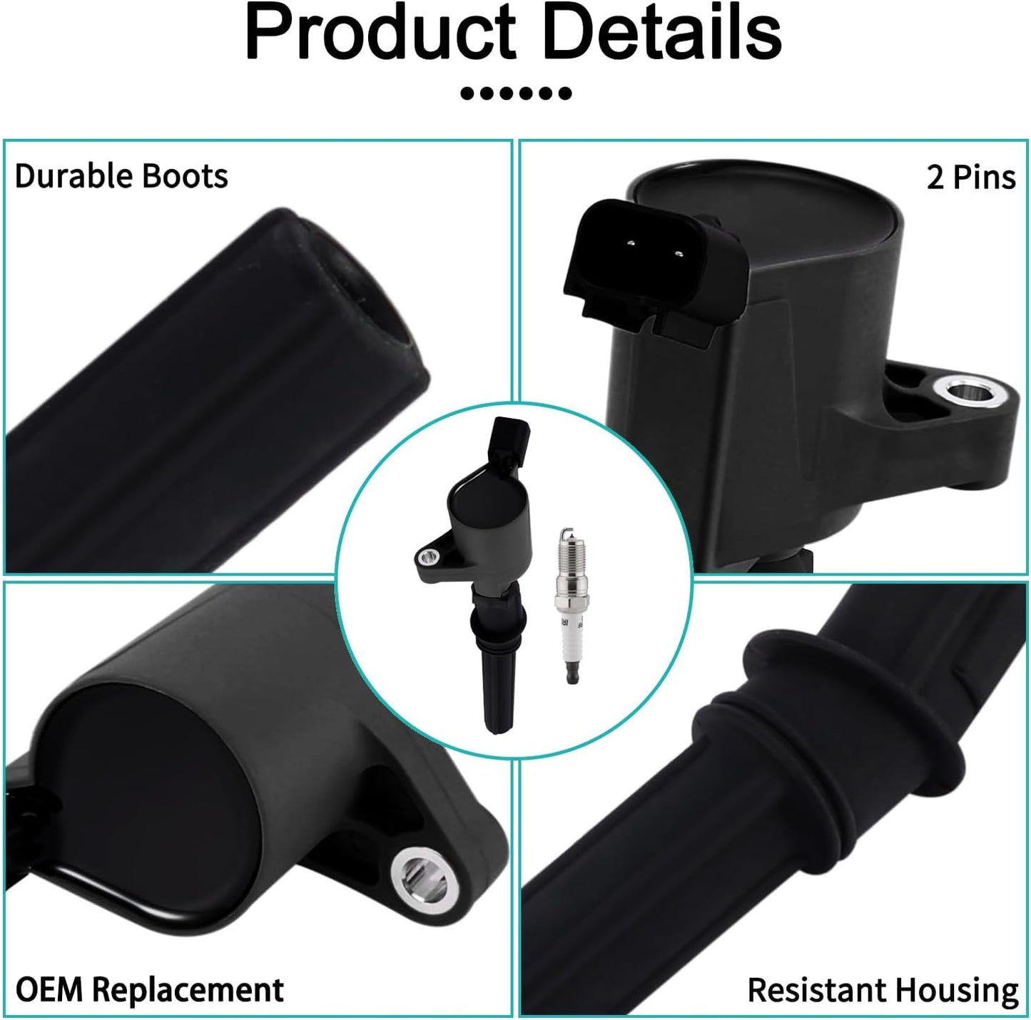 Black DG508 Ignition Coil Pack 8PCS/SP493 SP479 Spark Plug 4.6L 5.4L V8 For F150 F250 F350 E150 E250 E350 E450 Econoline Super Duty Excursion Expedition,Lincoln Navigator Town Car Mercury Grand DG457