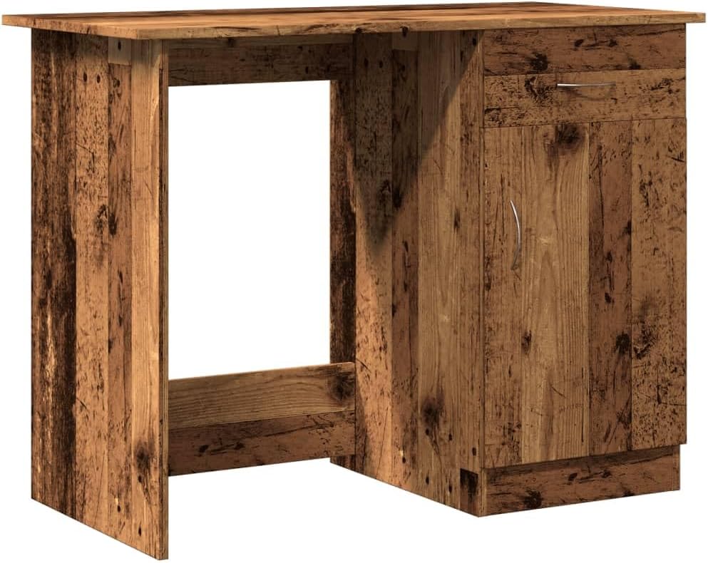 vidaXL Desk Computer Desk Home Office Desk with Drawer Gray Engineered Wood